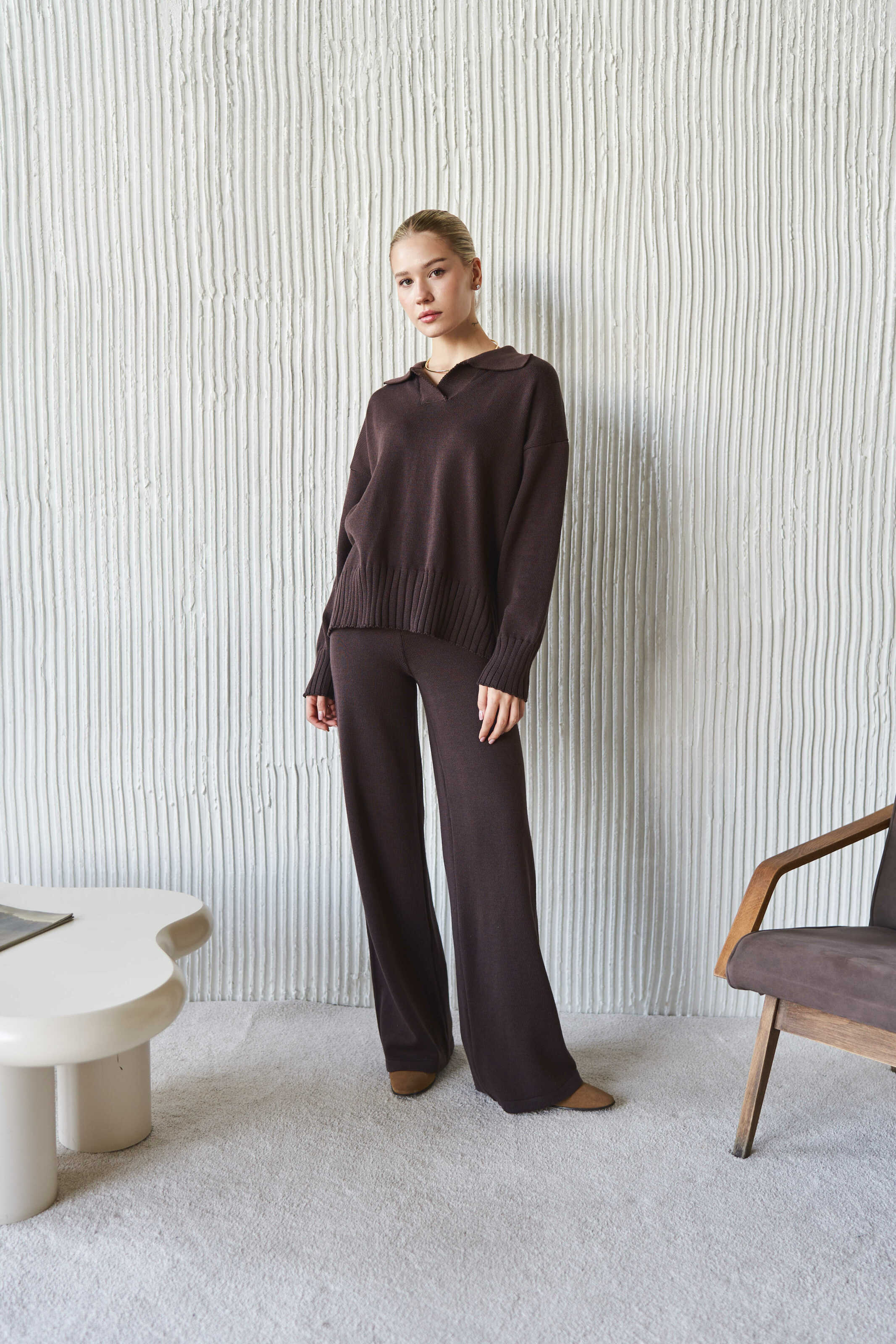 Chocolate Cotton Knitted Pants