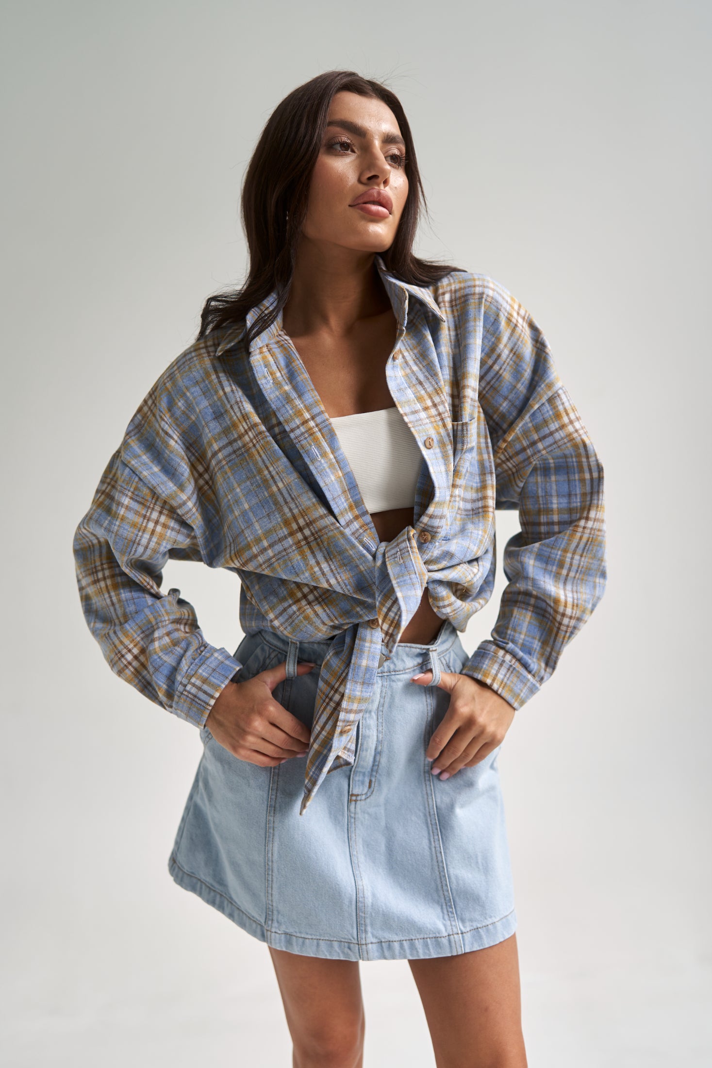 Checkered Cotton Shirt LightBlue