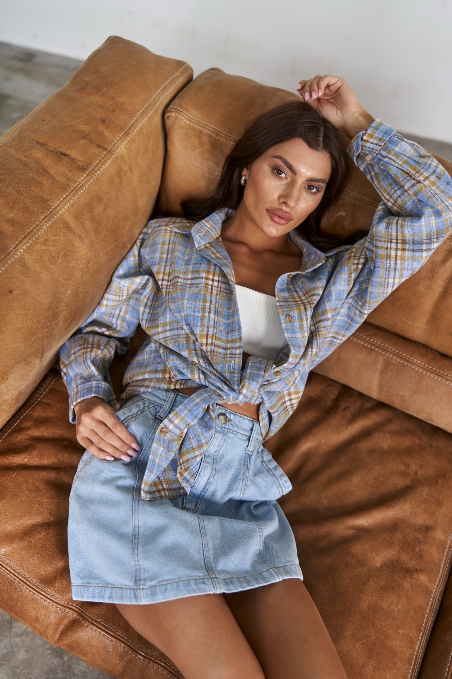 Checkered Cotton Shirt LightBlue