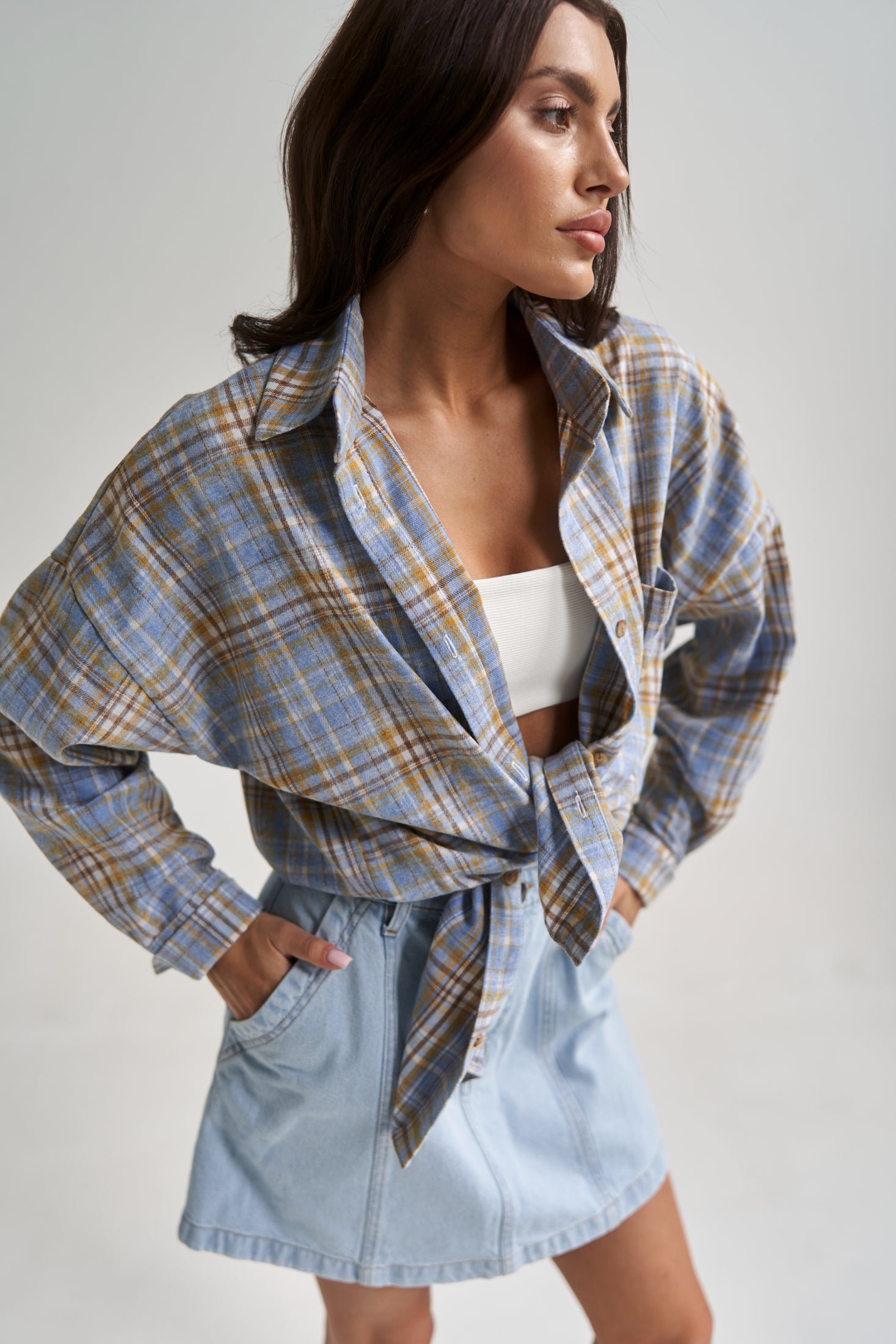 Checkered Cotton Shirt LightBlue