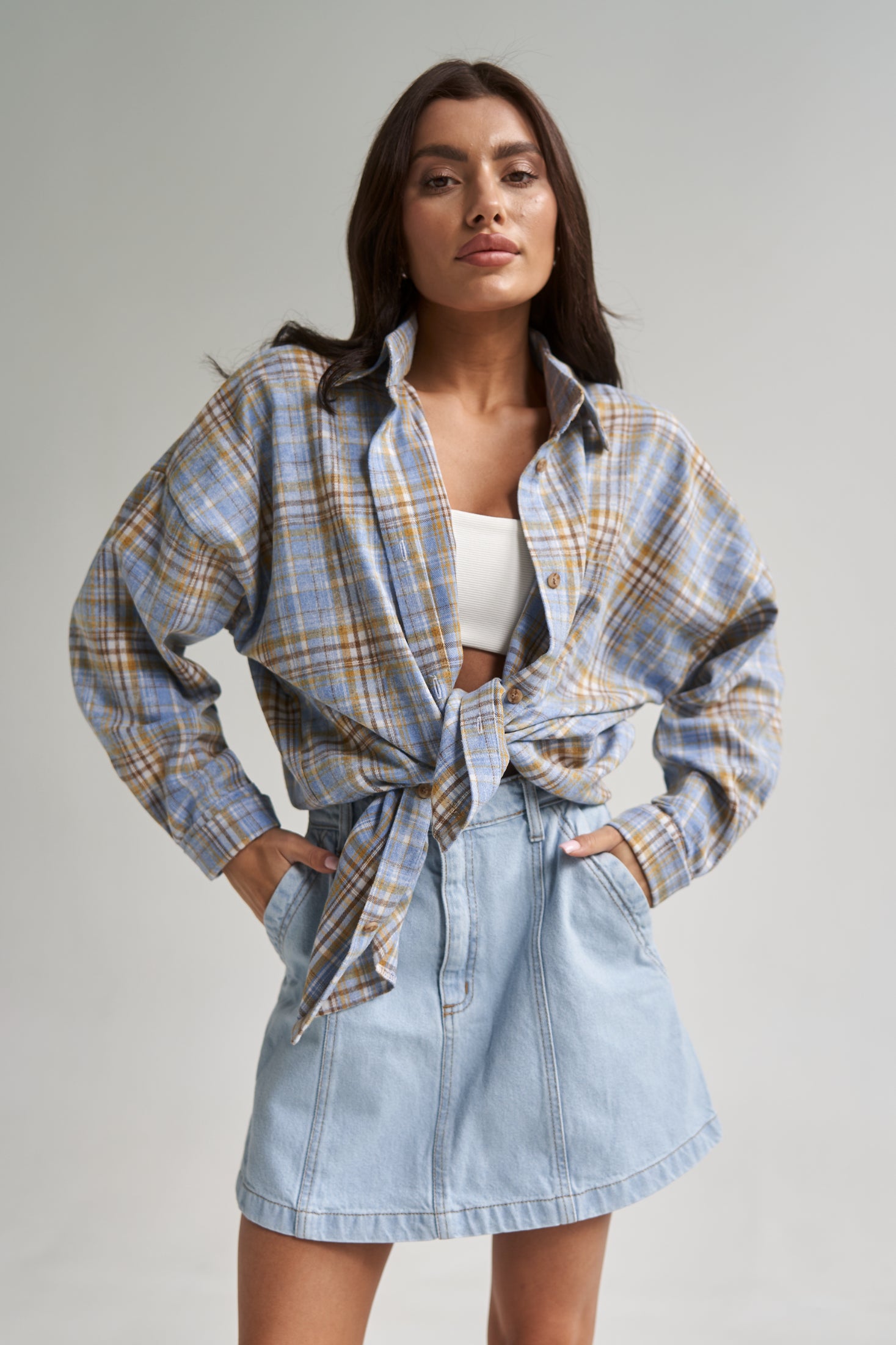 Checkered Cotton Shirt LightBlue