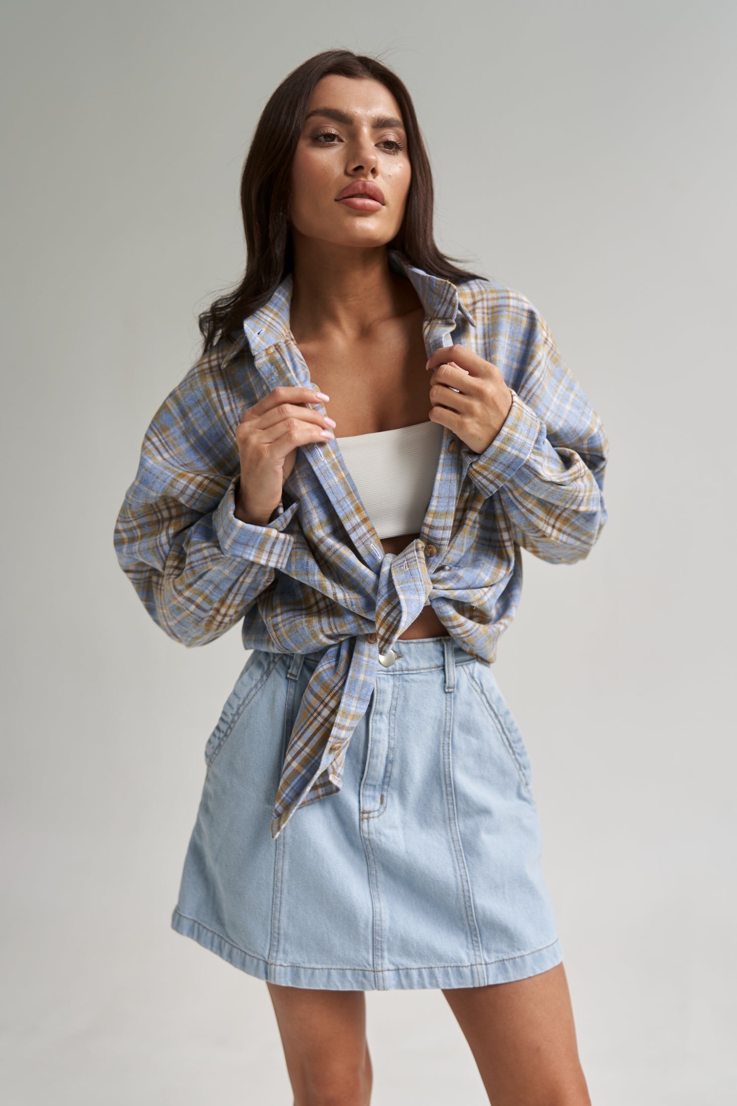 Checkered Cotton Shirt LightBlue