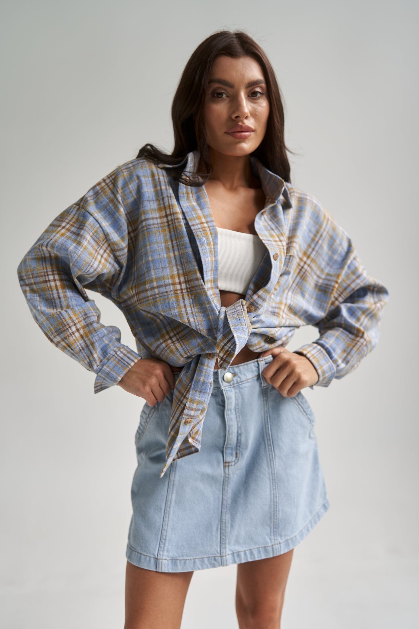 Checkered Cotton Shirt LightBlue