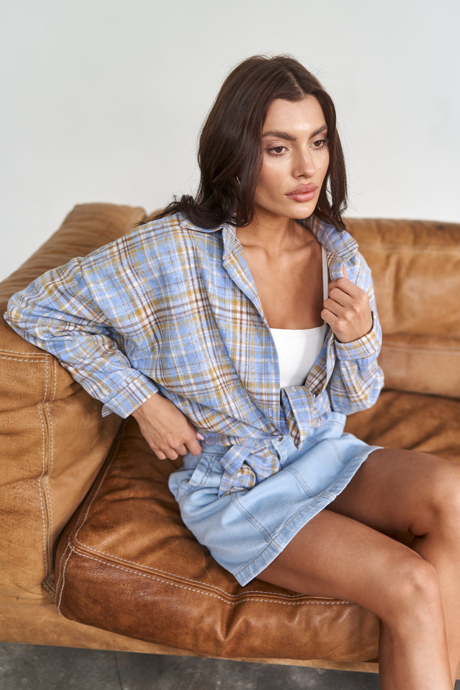 Checkered Cotton Shirt LightBlue