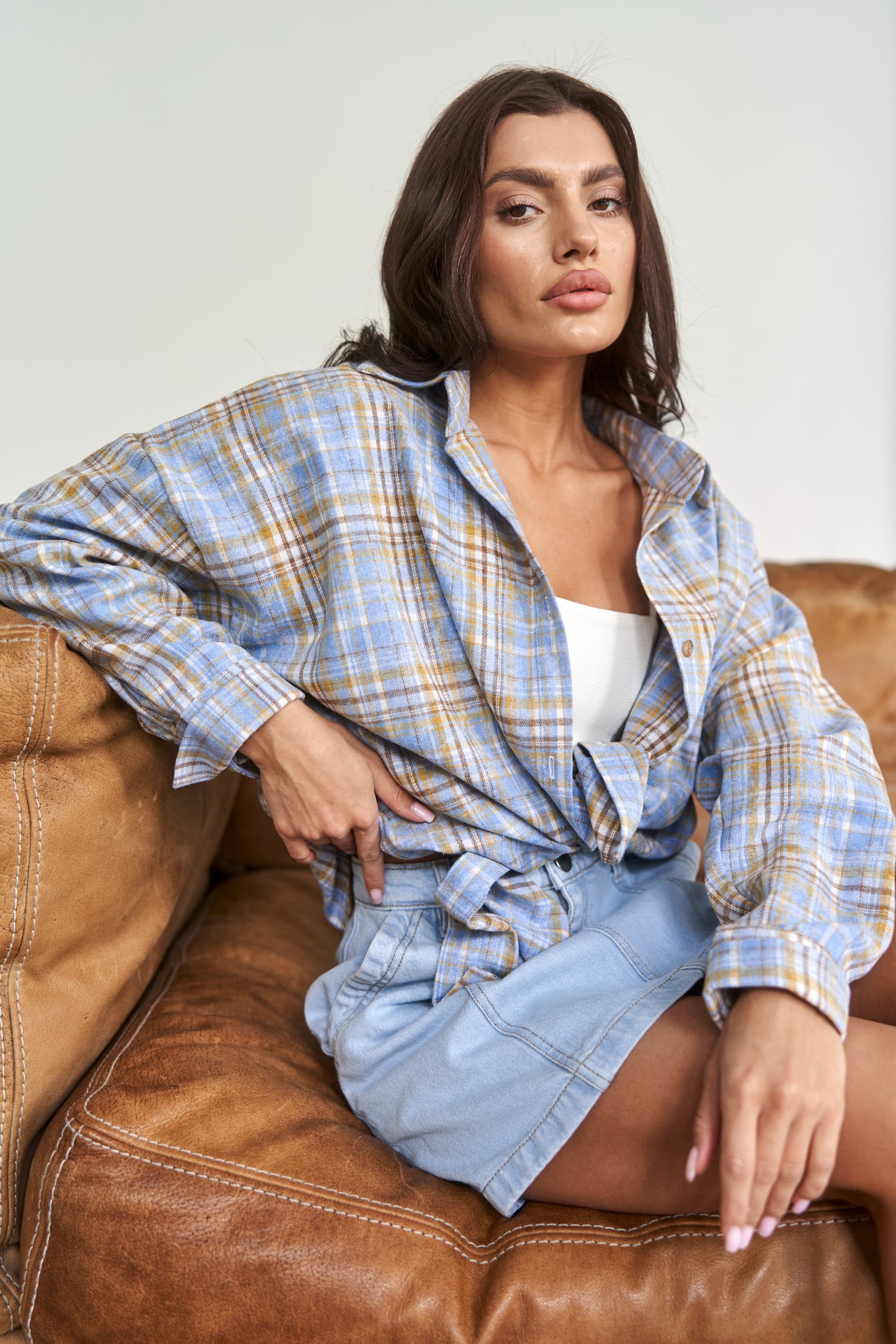 Checkered Cotton Shirt LightBlue