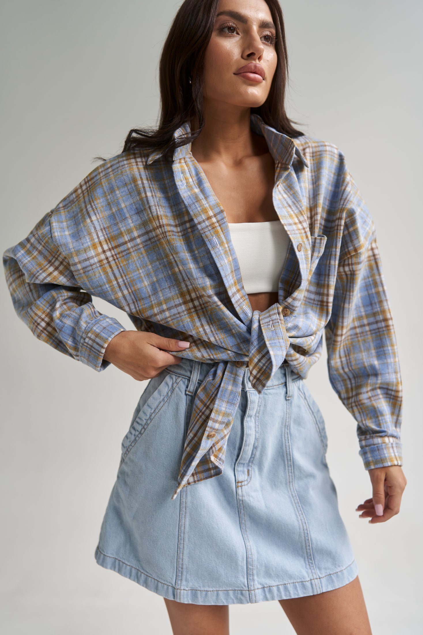 Checkered Cotton Shirt LightBlue