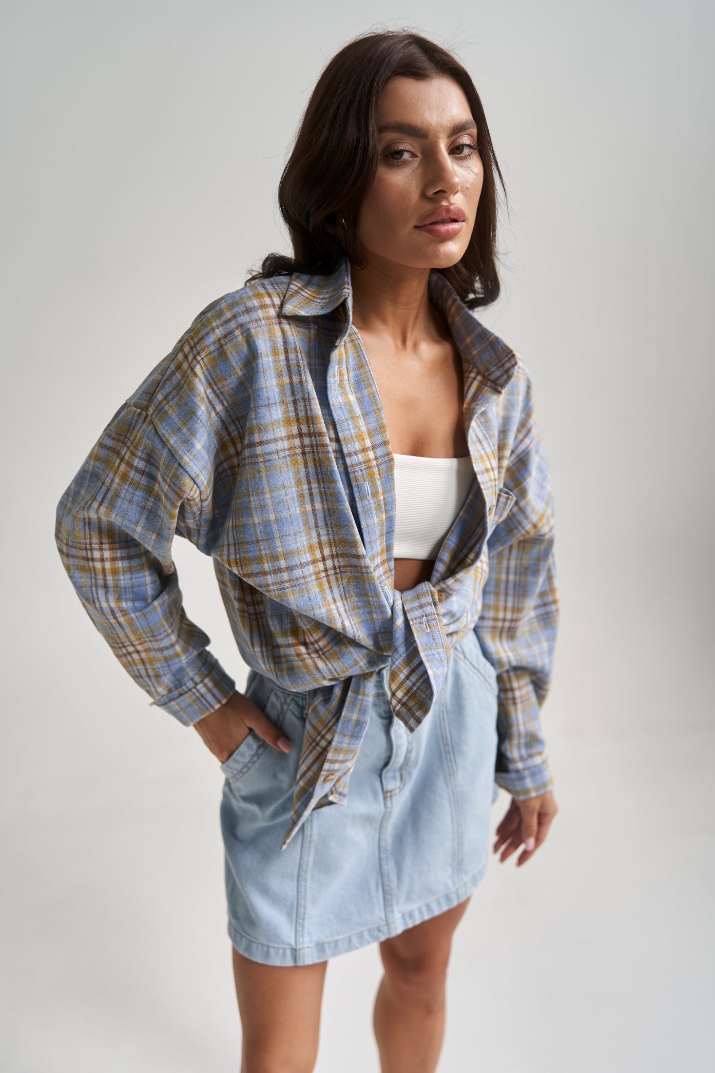 Checkered Cotton Shirt LightBlue