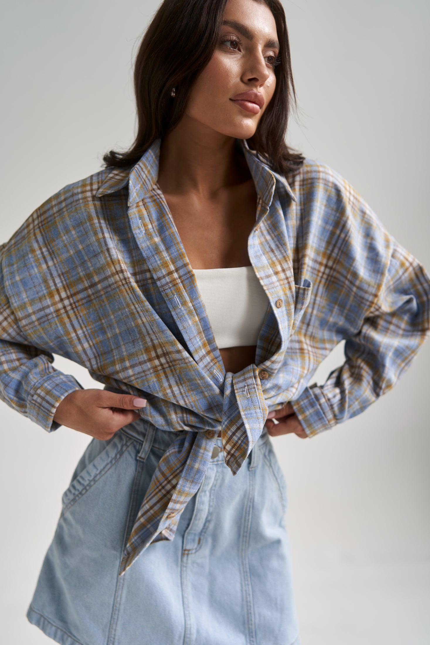 Checkered Cotton Shirt LightBlue