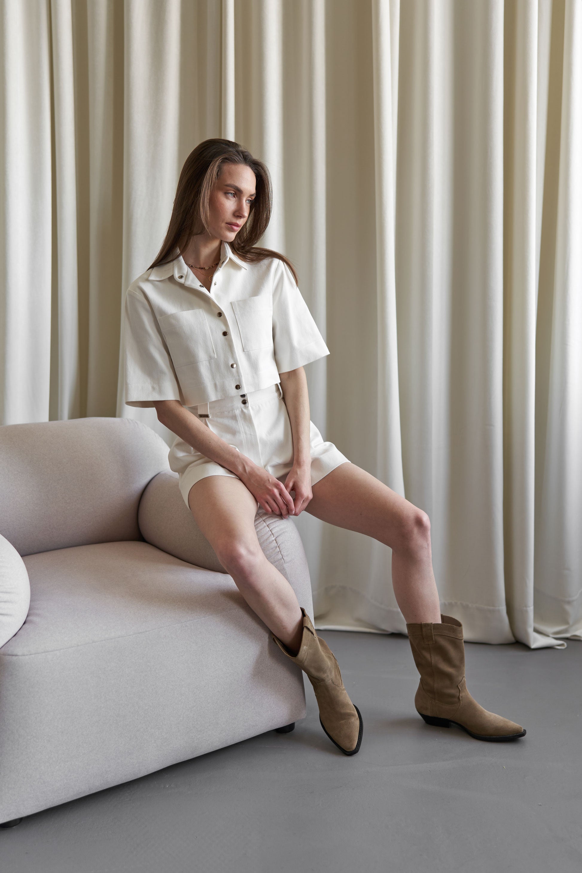 Crop shirt milk denim/cotton U
