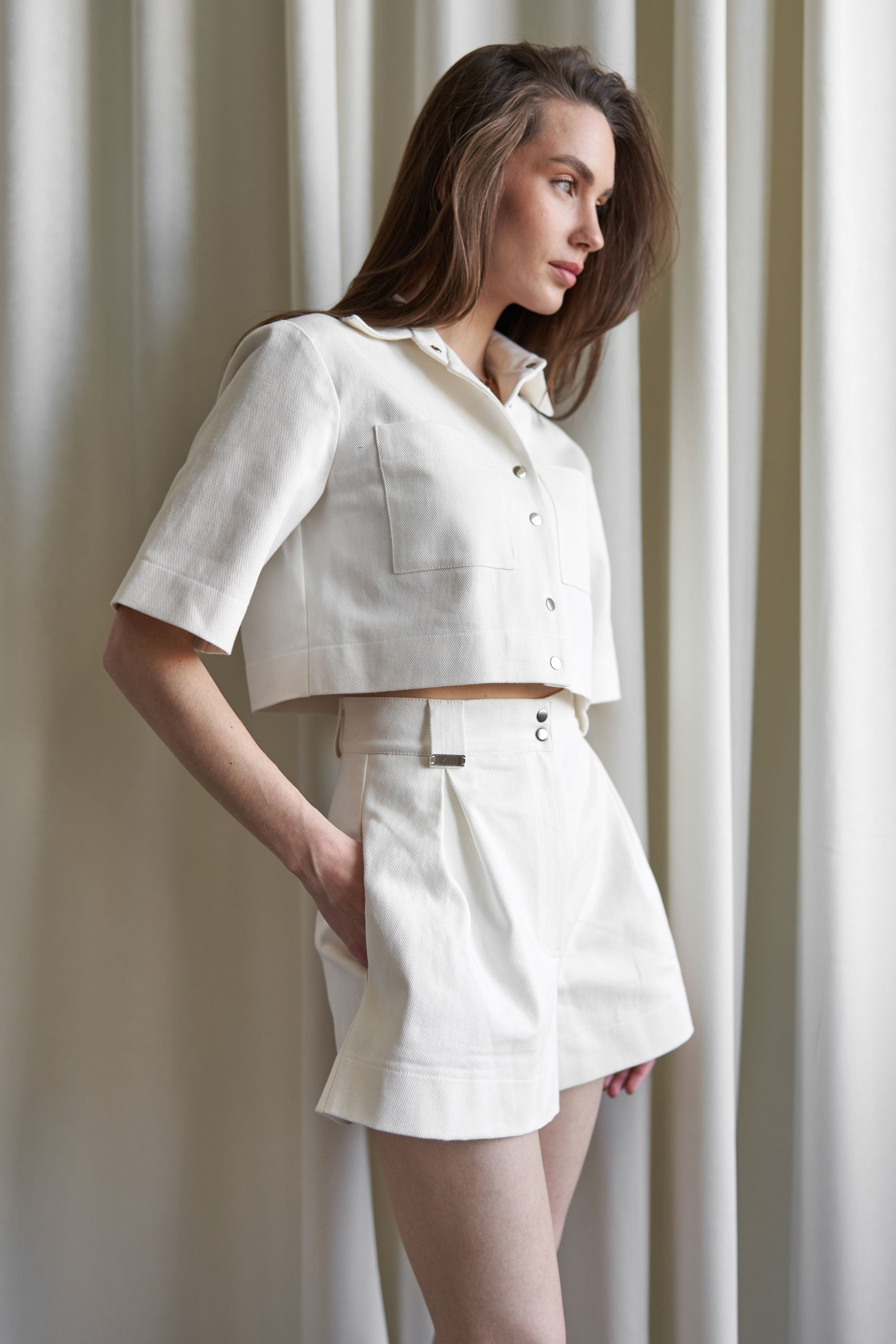Crop shirt milk denim/cotton U