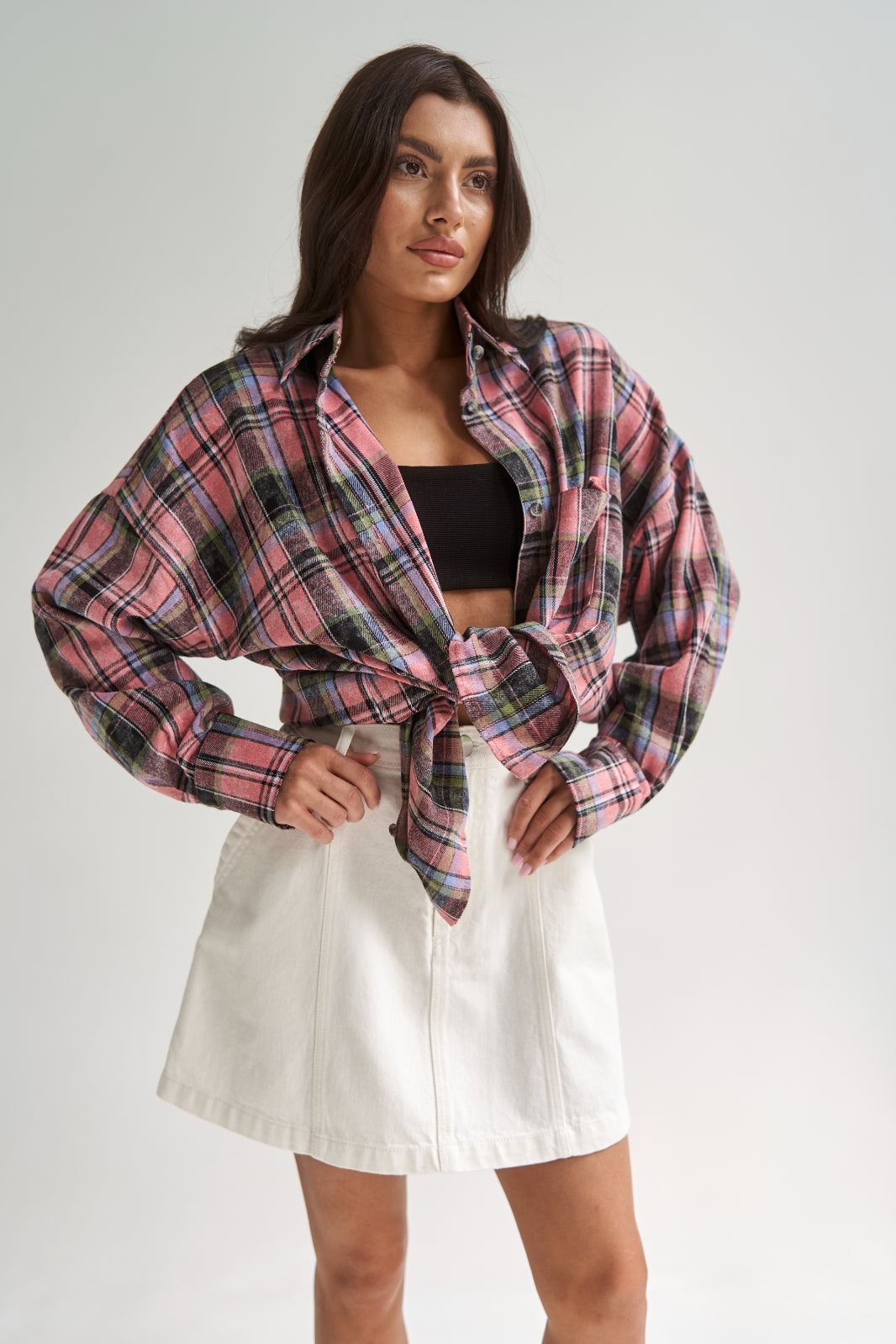 Checkered Cotton Shirt Pink