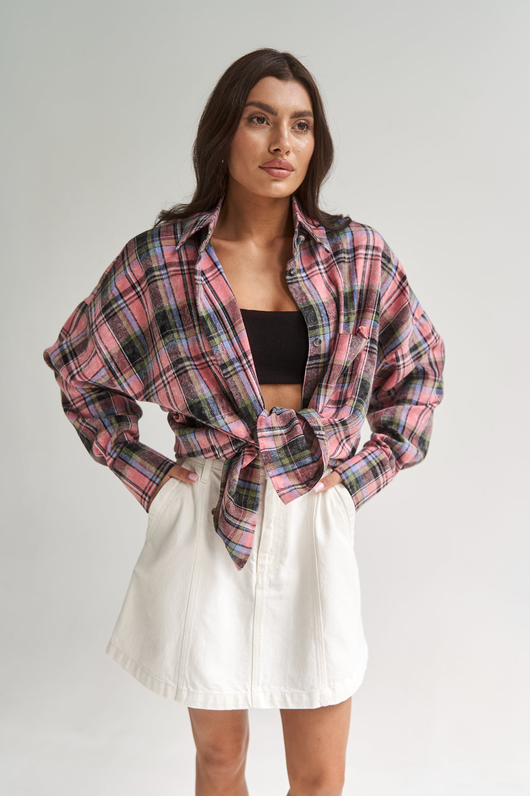 Checkered Cotton Shirt Pink