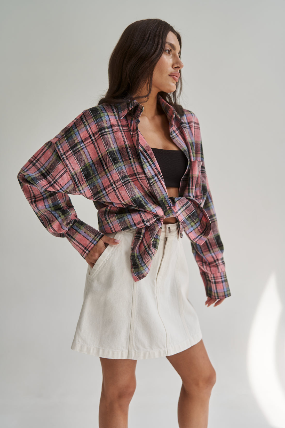 Checkered Cotton Shirt Pink
