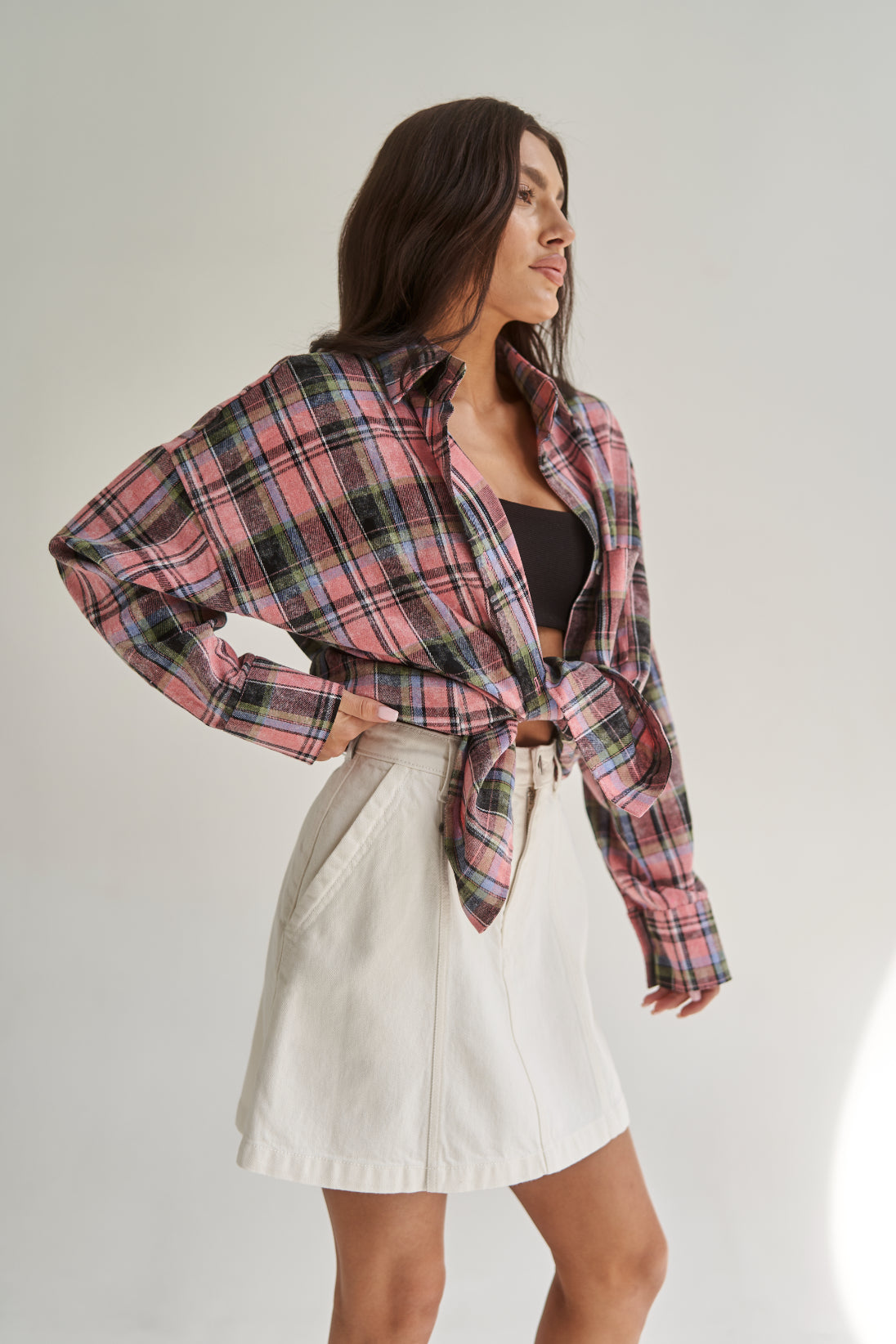 Checkered Cotton Shirt Pink