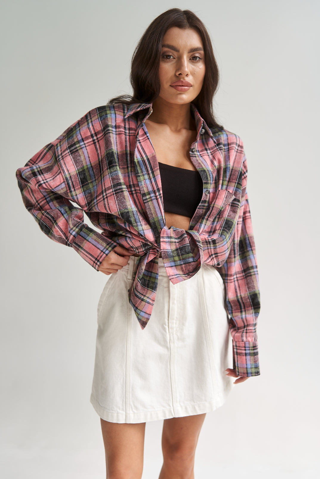 Checkered Cotton Shirt Pink