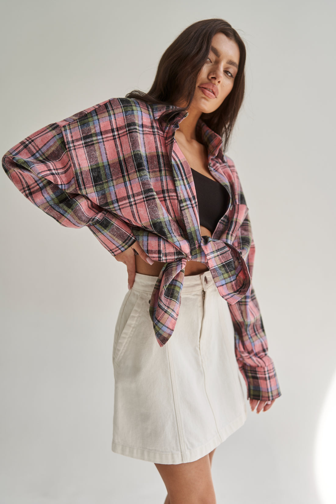 Checkered Cotton Shirt Pink