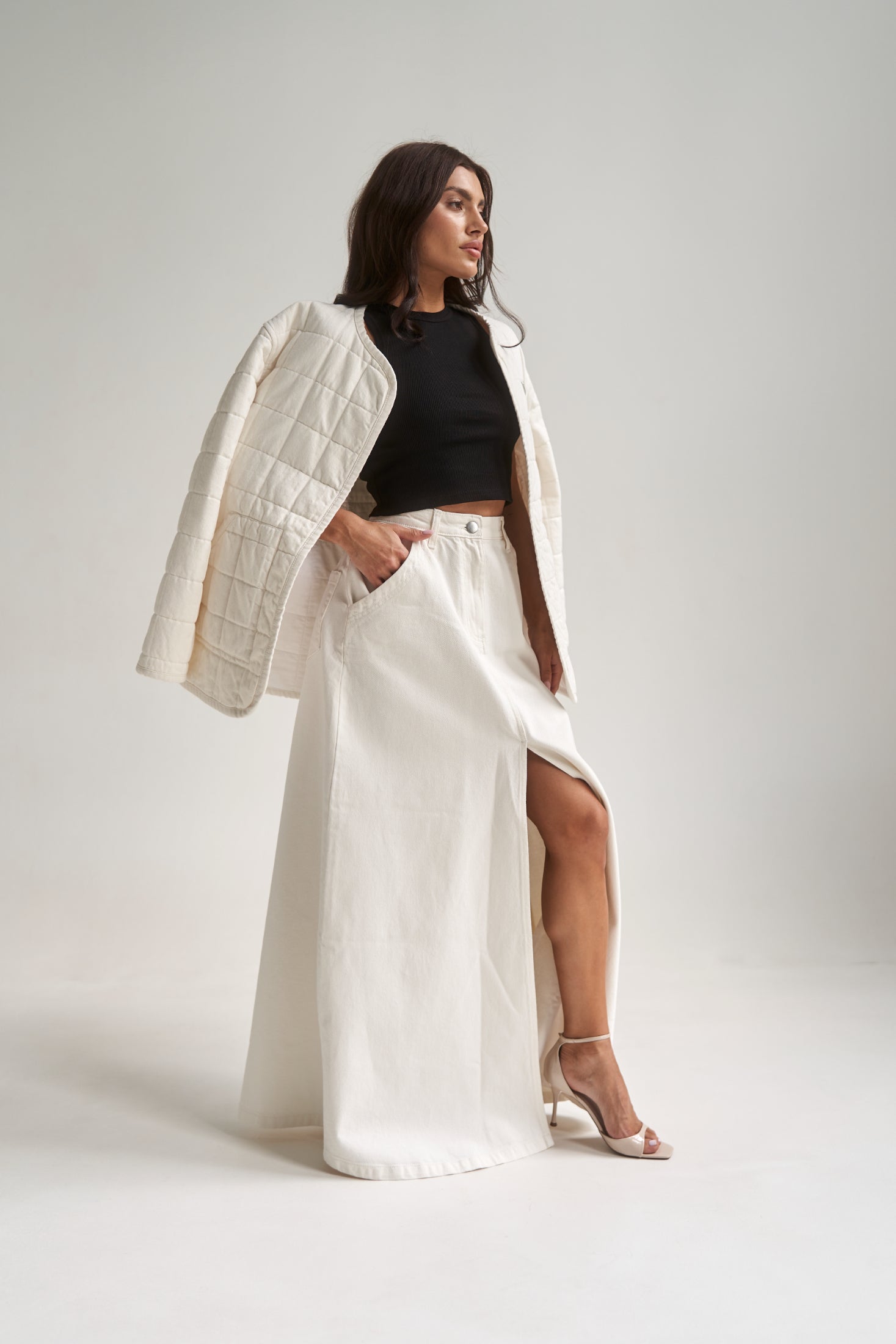 Denim Maxi Skirt White