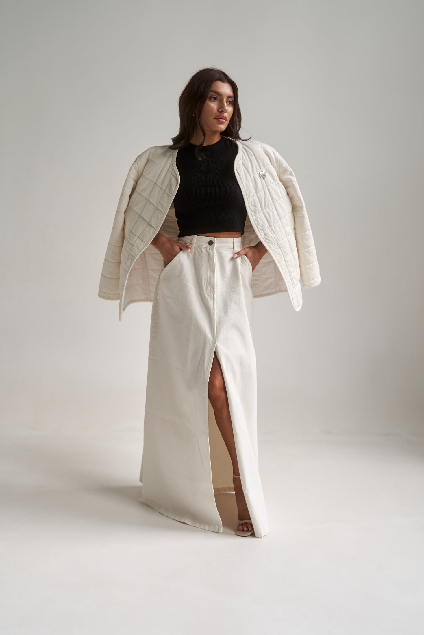 Denim Maxi Skirt White
