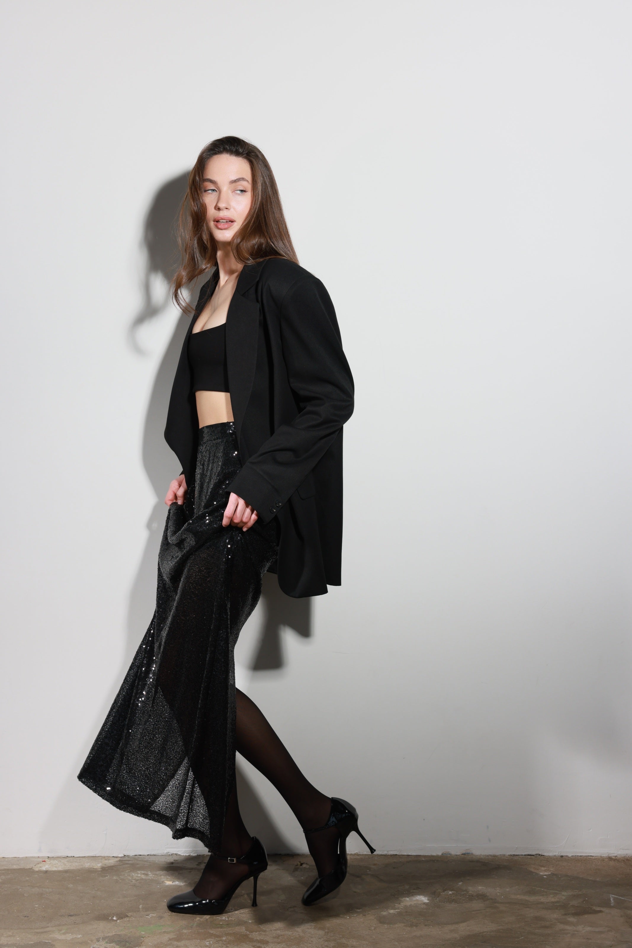 Black Sequin Maxi Skirt