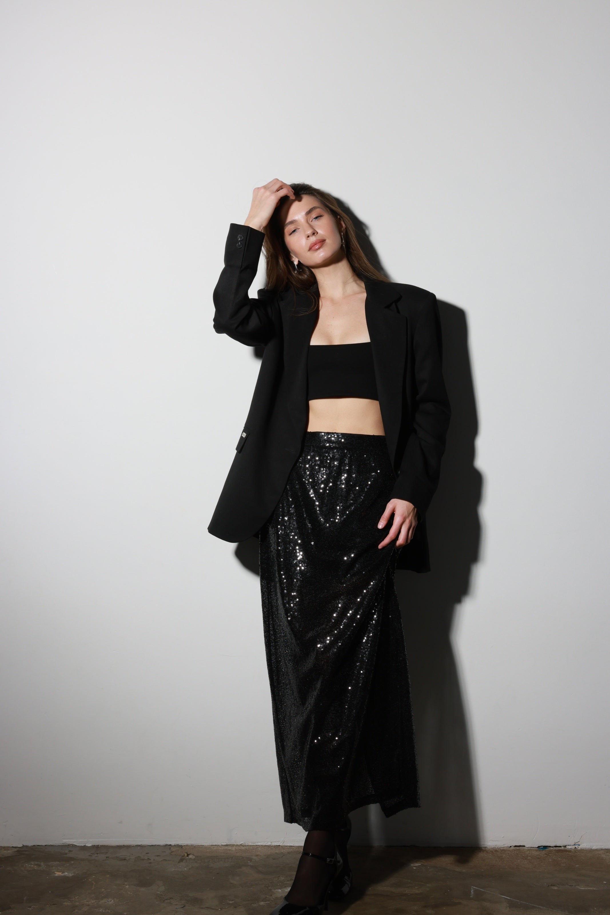 Black Sequin Maxi Skirt
