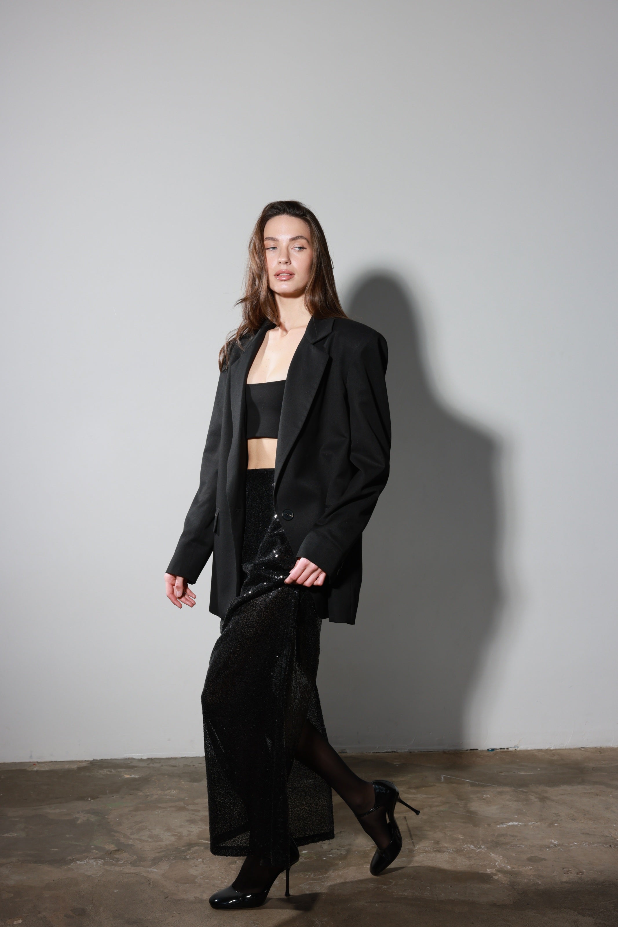 Black Sequin Maxi Skirt