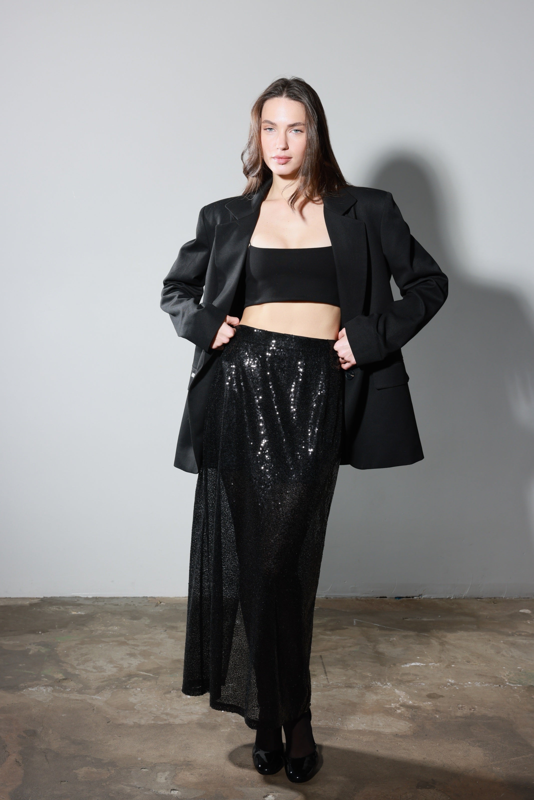 Black Sequin Maxi Skirt