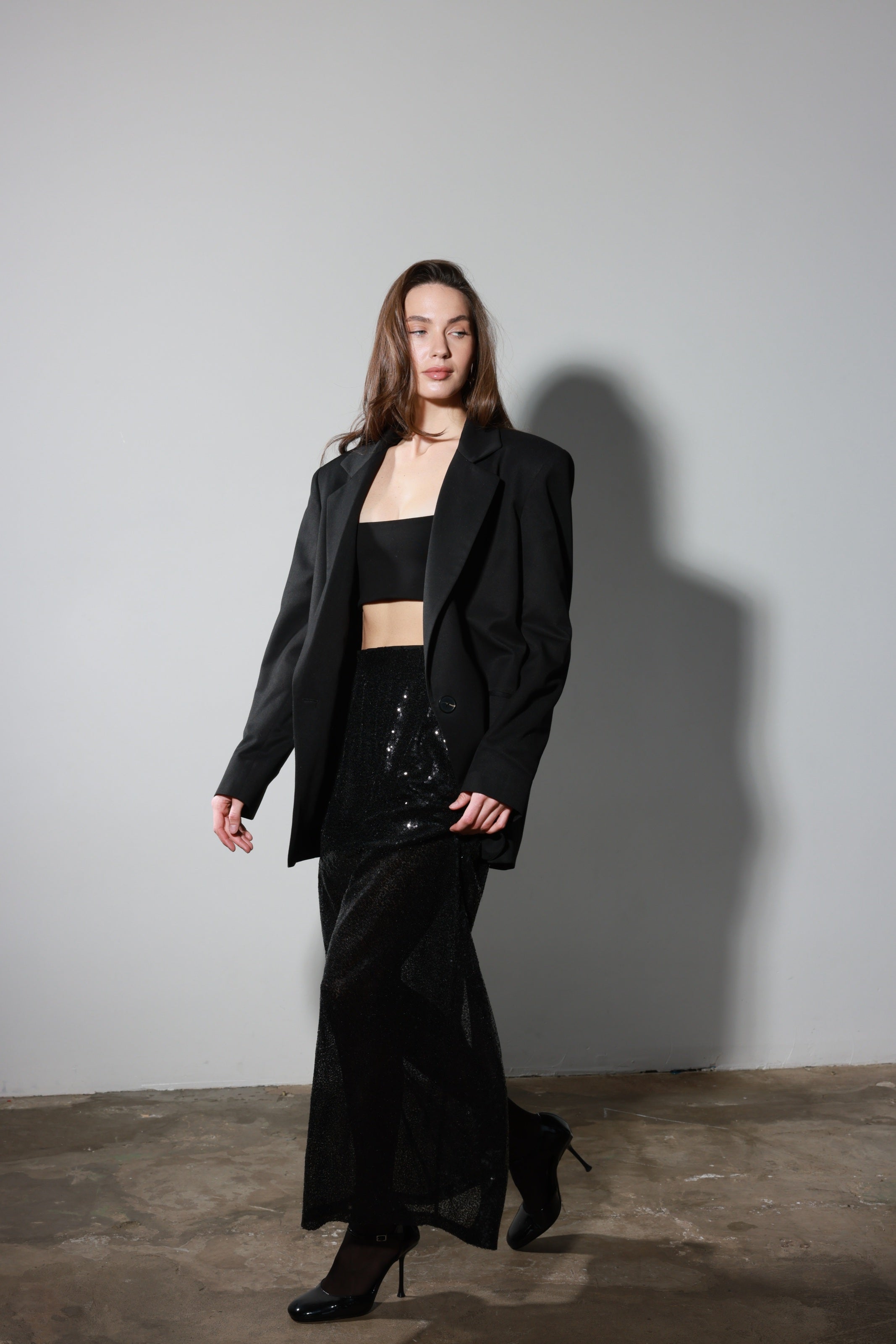 Black Sequin Maxi Skirt