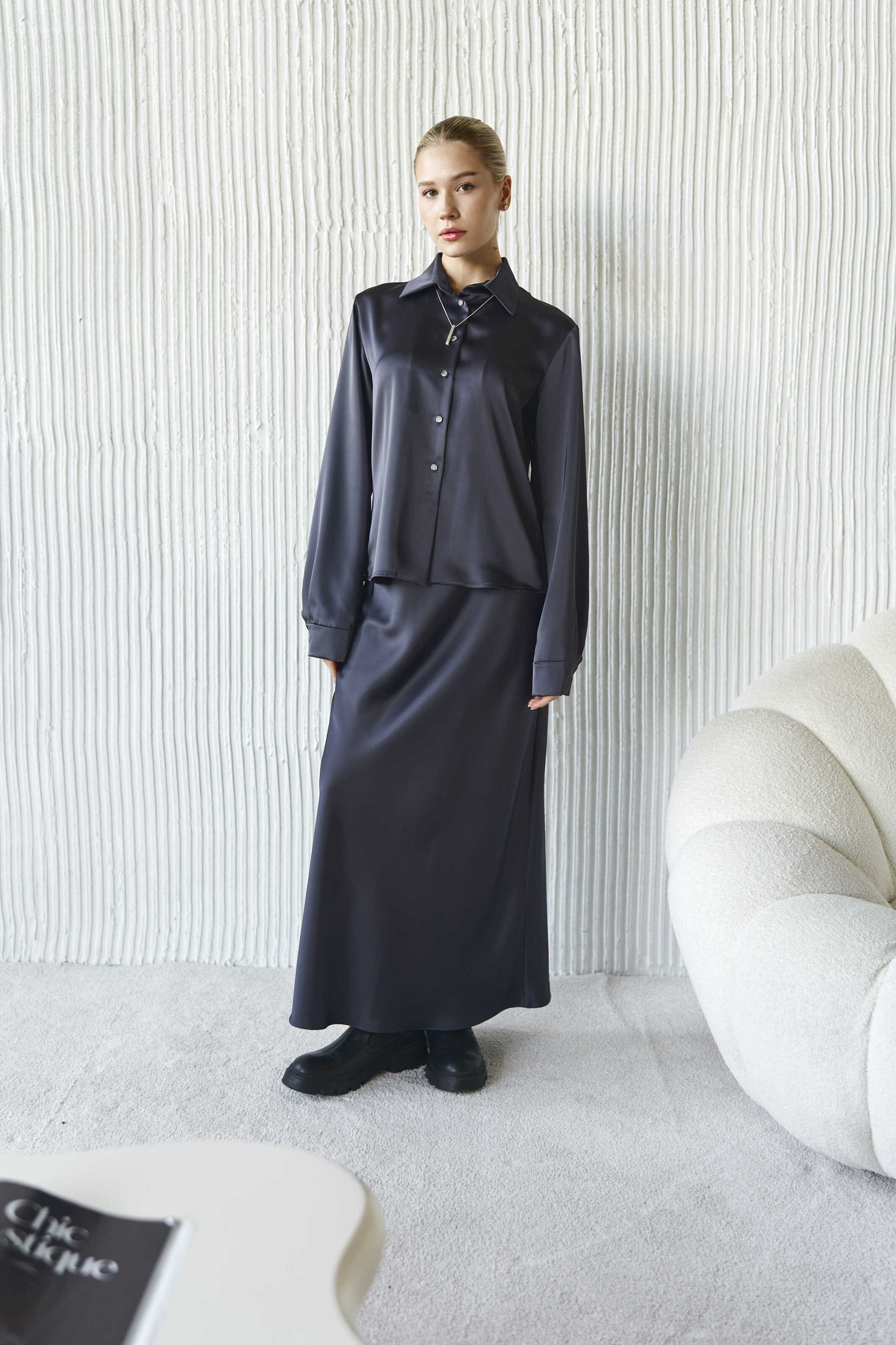 Silk Maxi Skirt Graphite