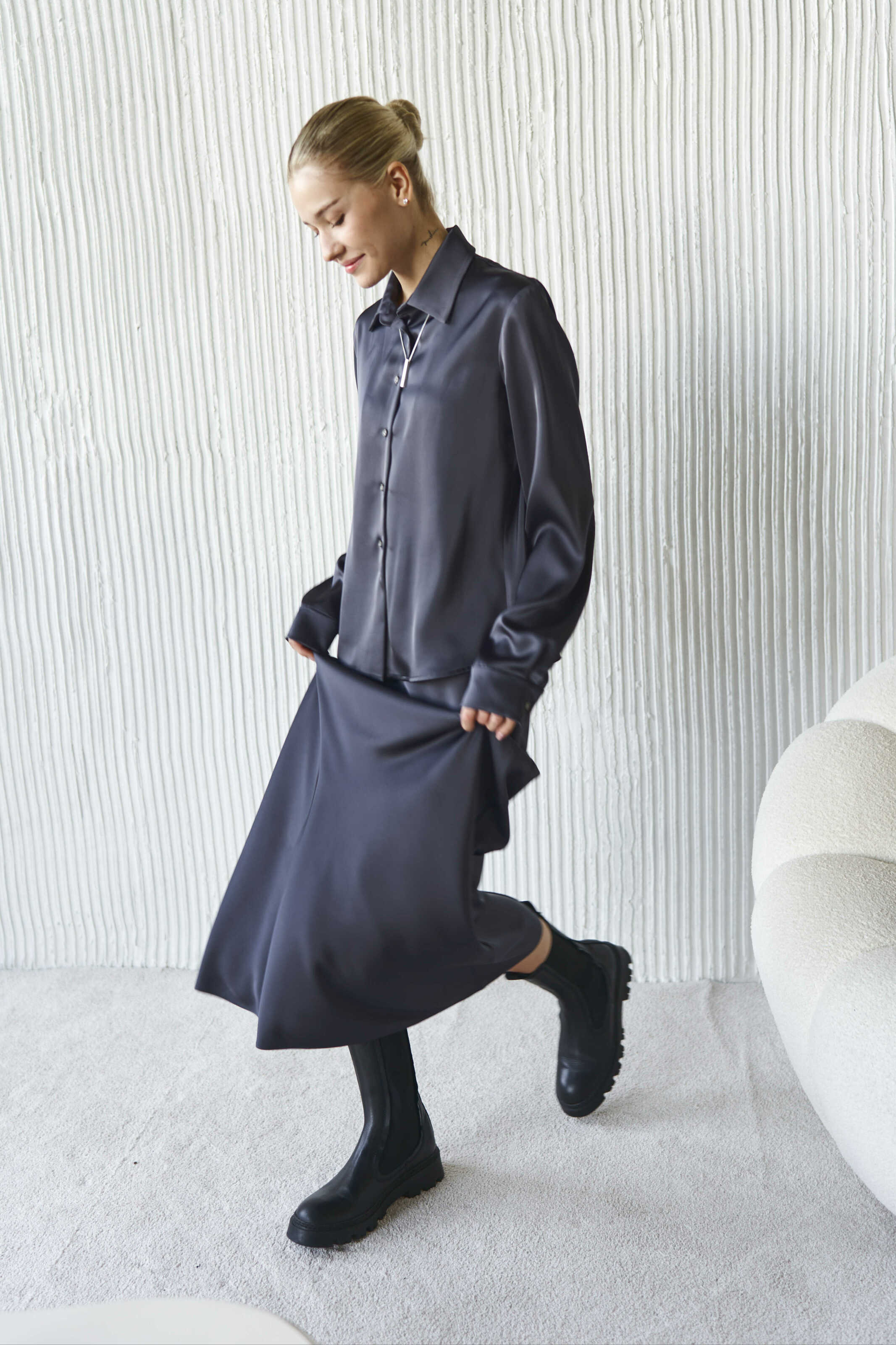 Silk Maxi Skirt Graphite