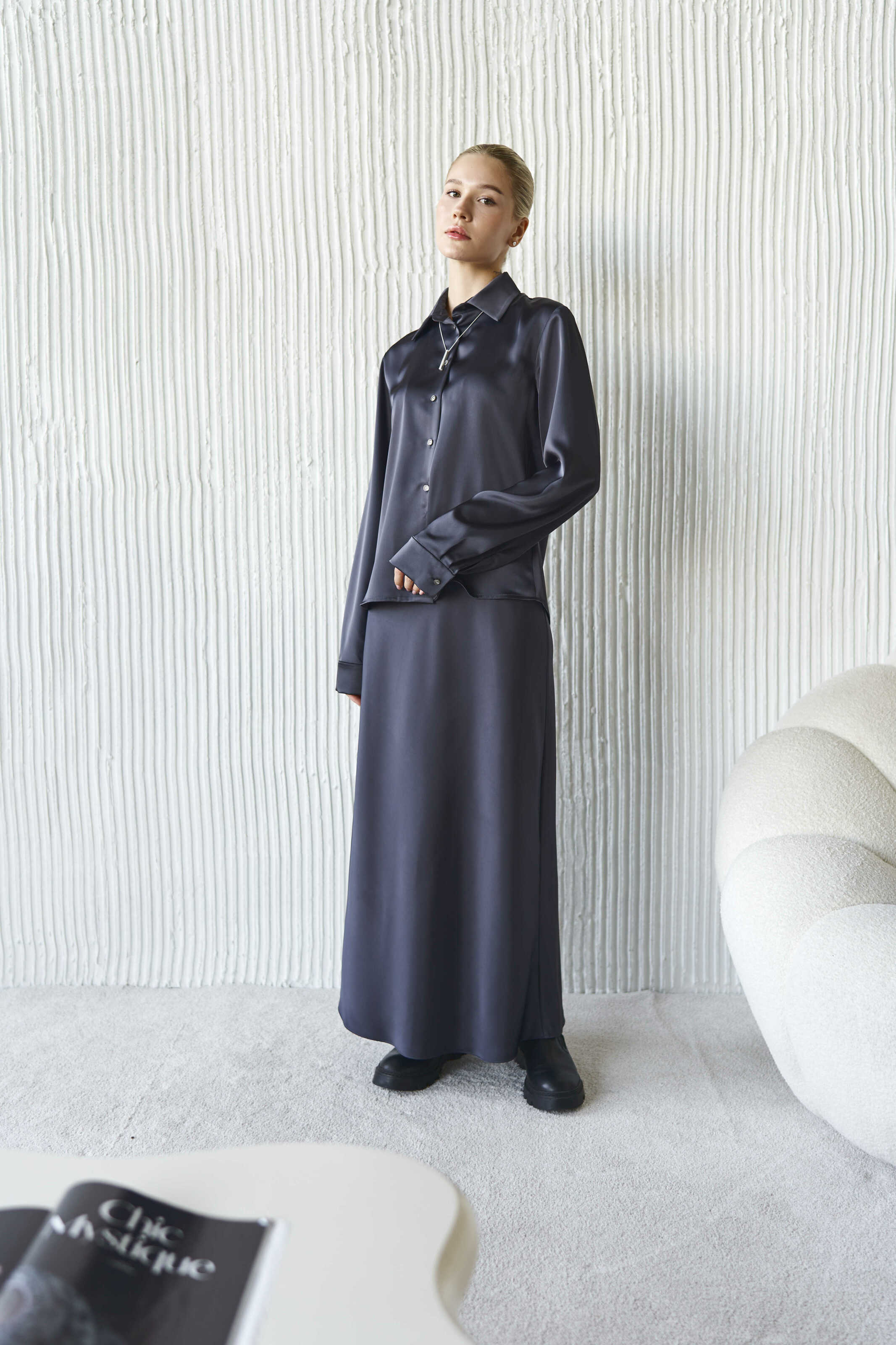 Silk Maxi Skirt Graphite
