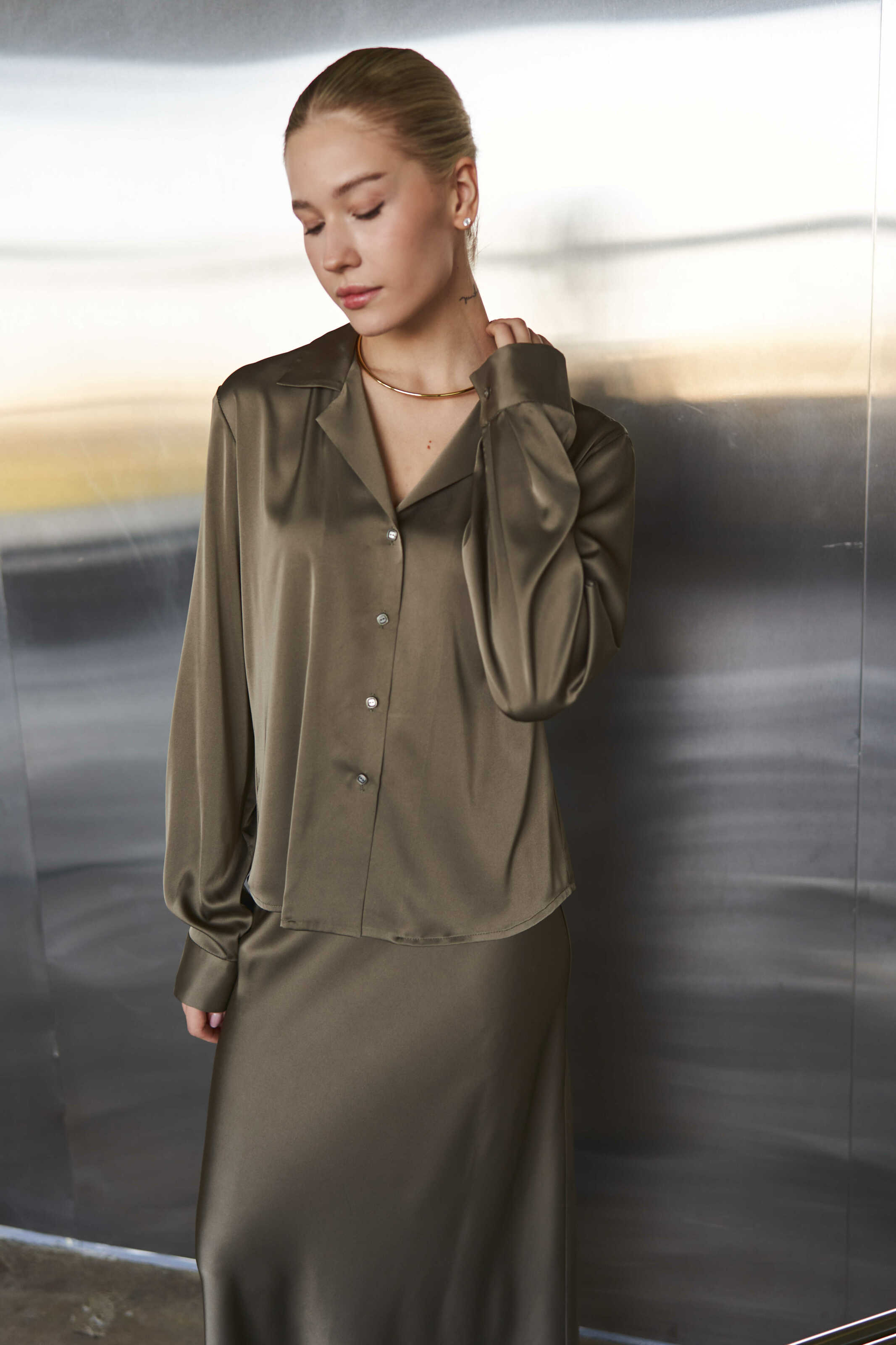 Silk Maxi Skirt Khaki