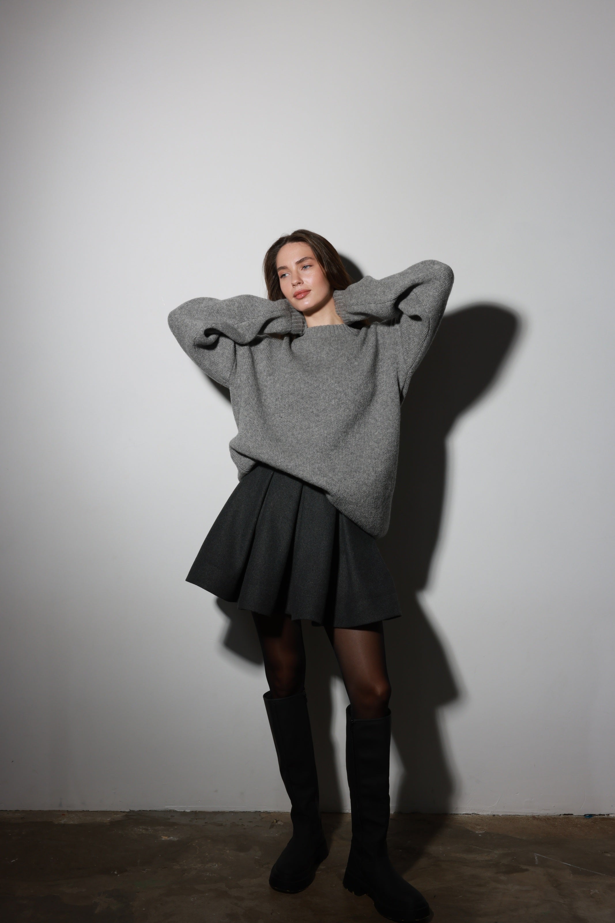 Graphite Wool Ruffle Skirt
