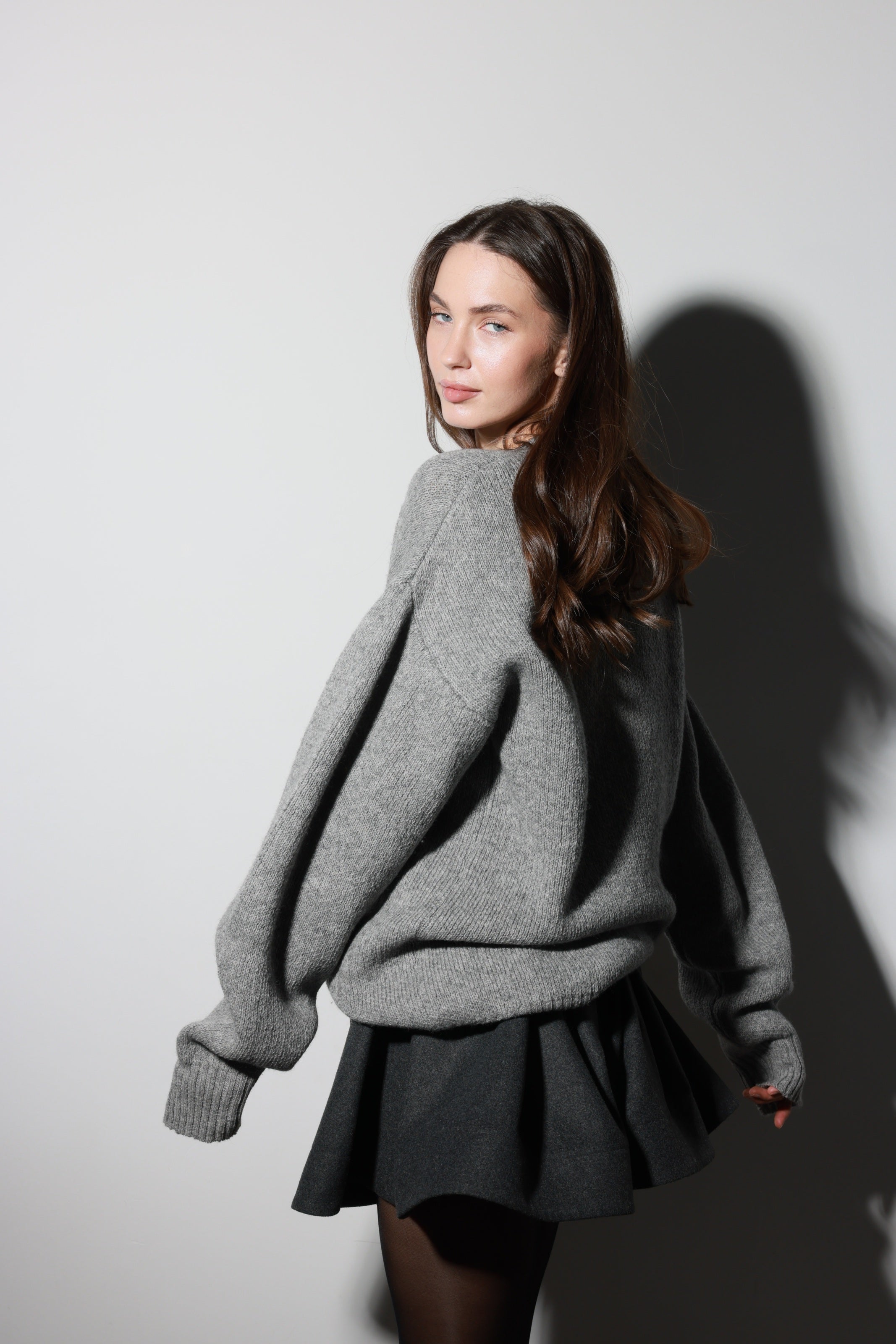 Graphite Wool Ruffle Skirt