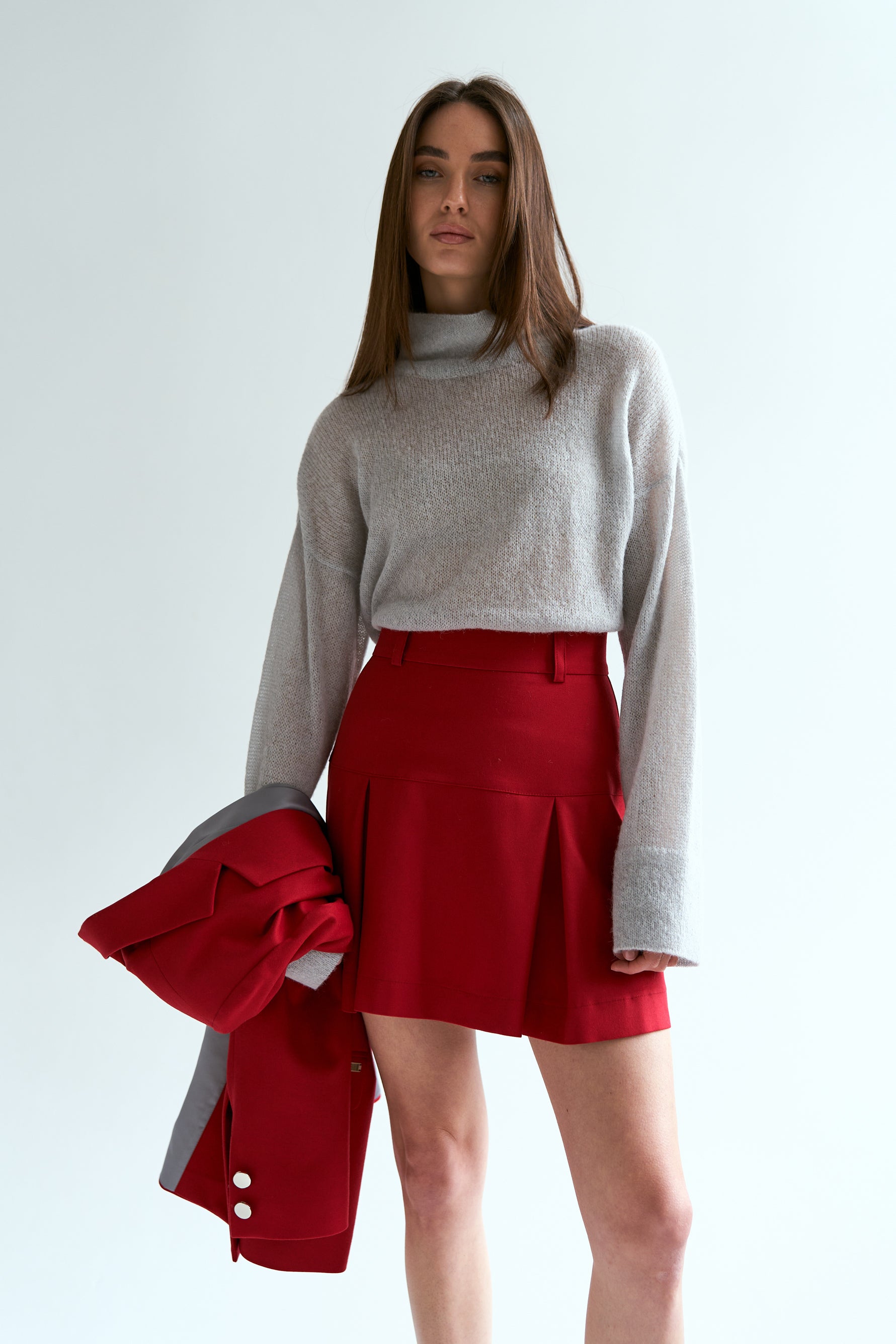 Red cotton yoke skirt