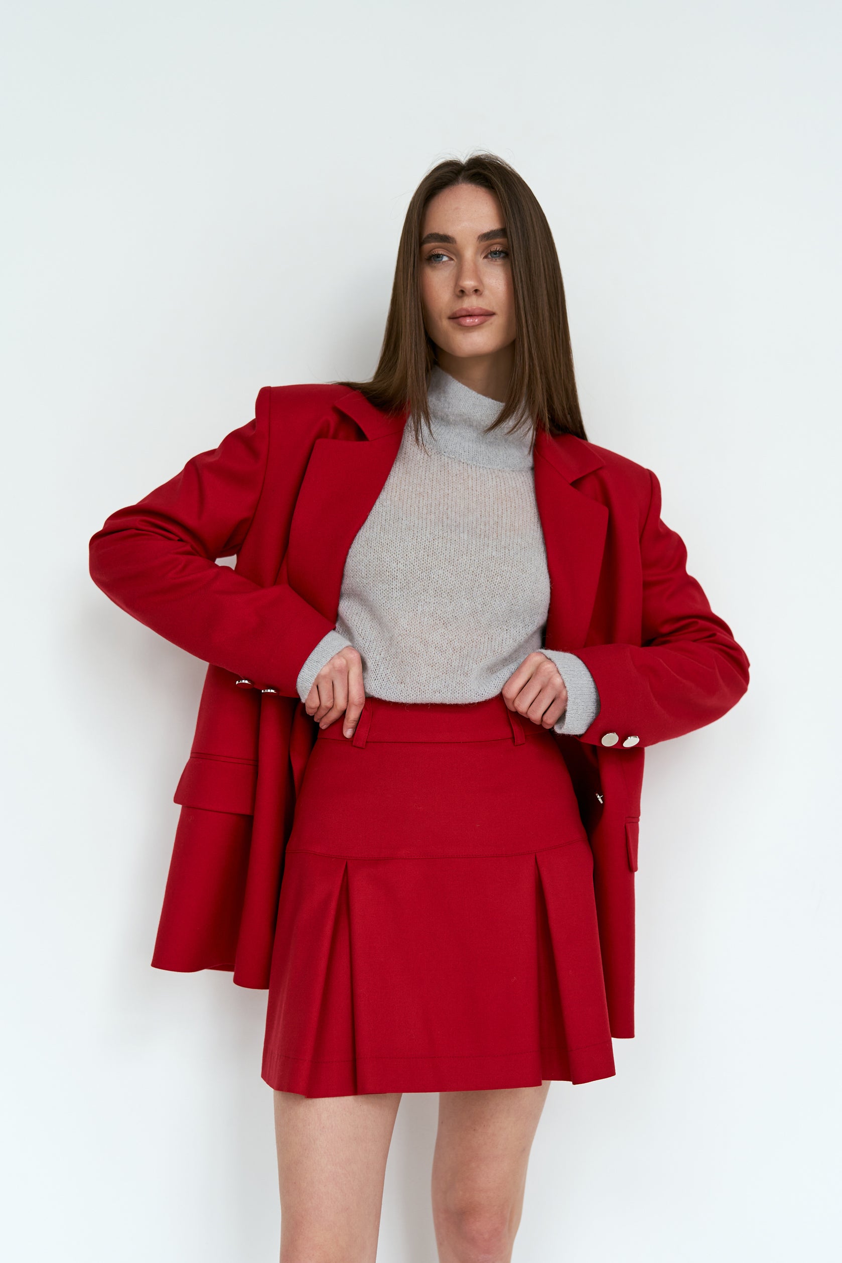 Red cotton yoke skirt