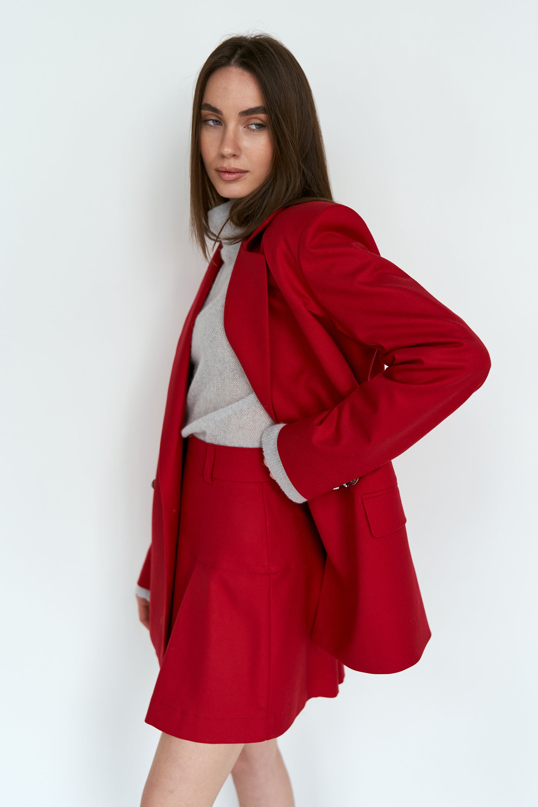 Red cotton yoke skirt