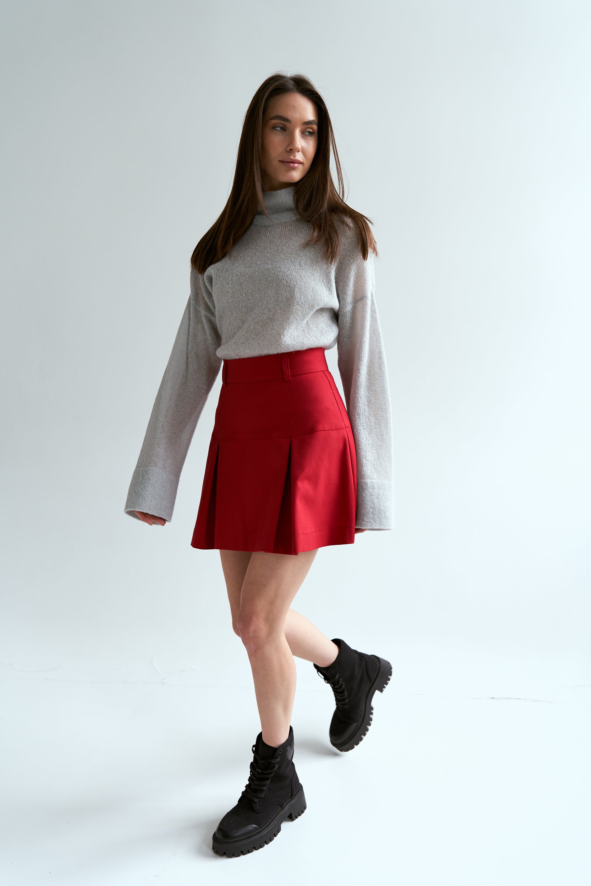 Red cotton yoke skirt