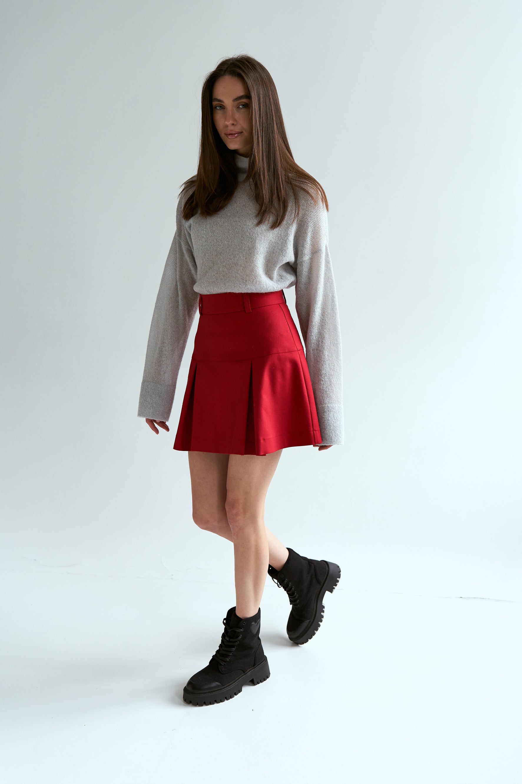 Red cotton yoke skirt