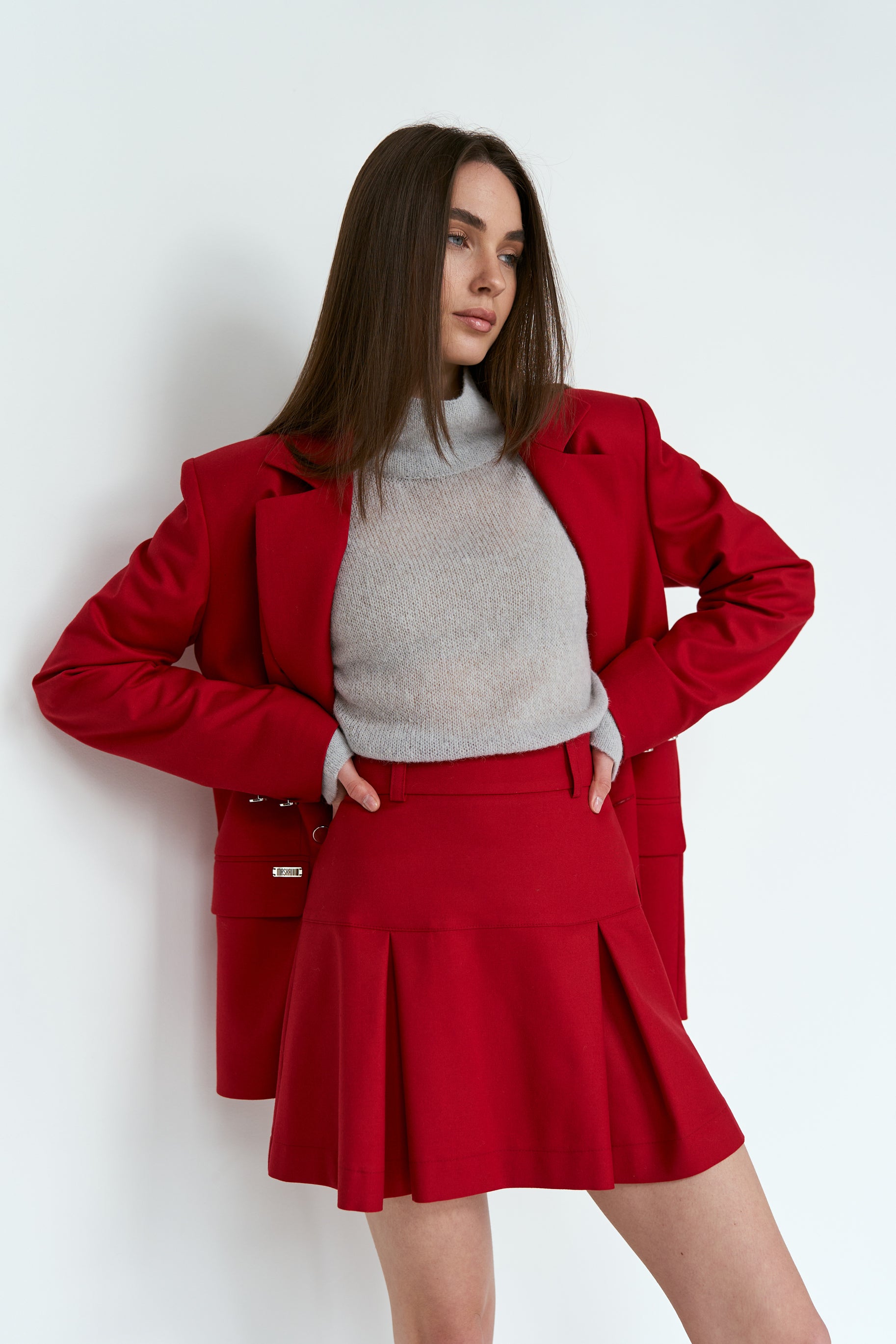 Red cotton yoke skirt