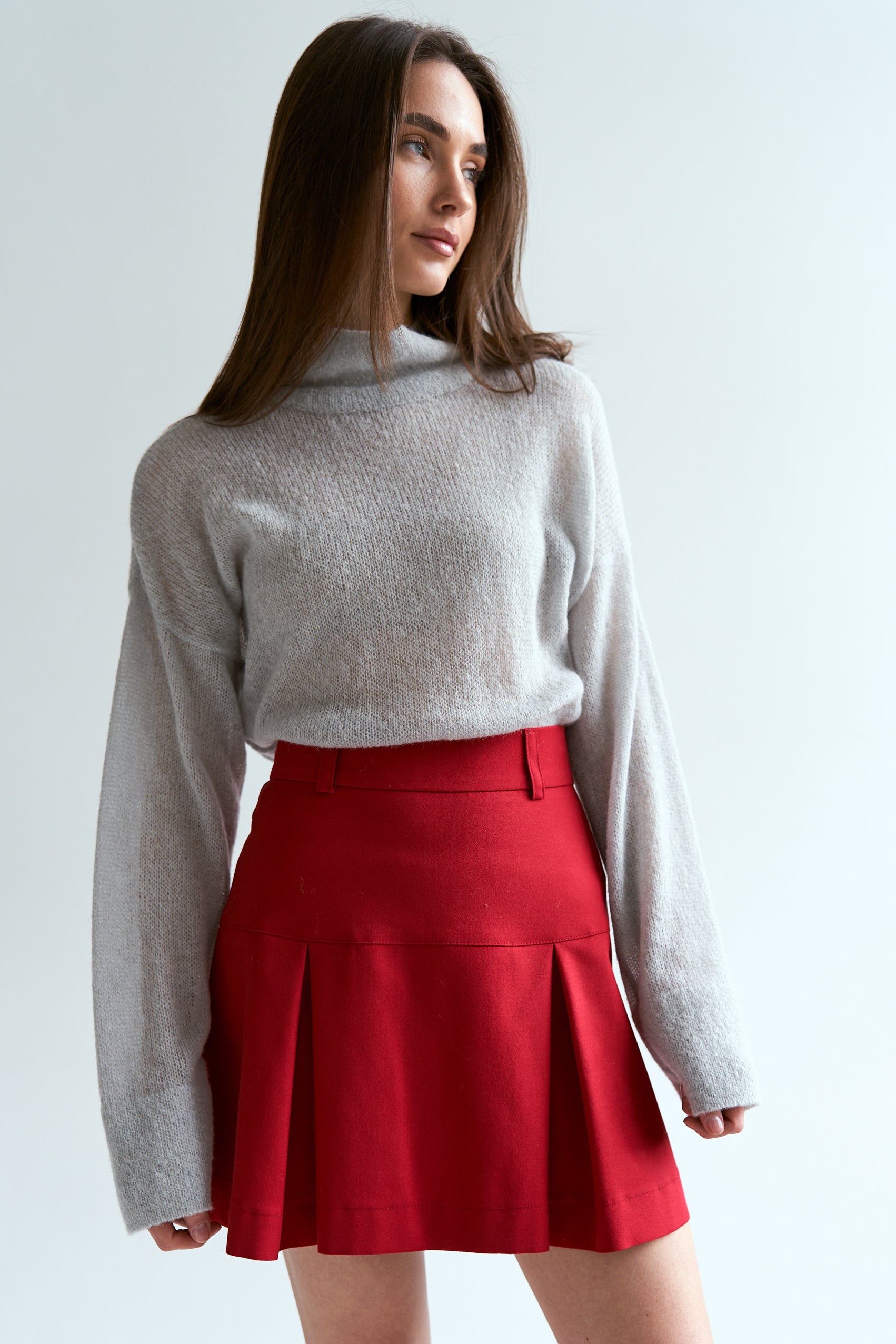 Red cotton yoke skirt
