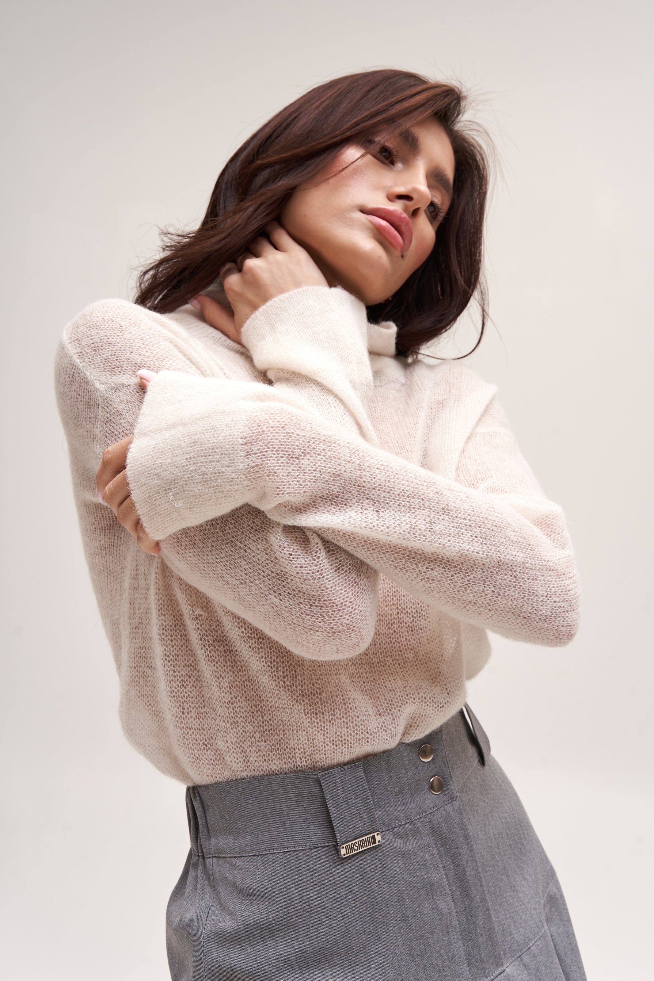 Gray Yoke Skirt Suit Fabric