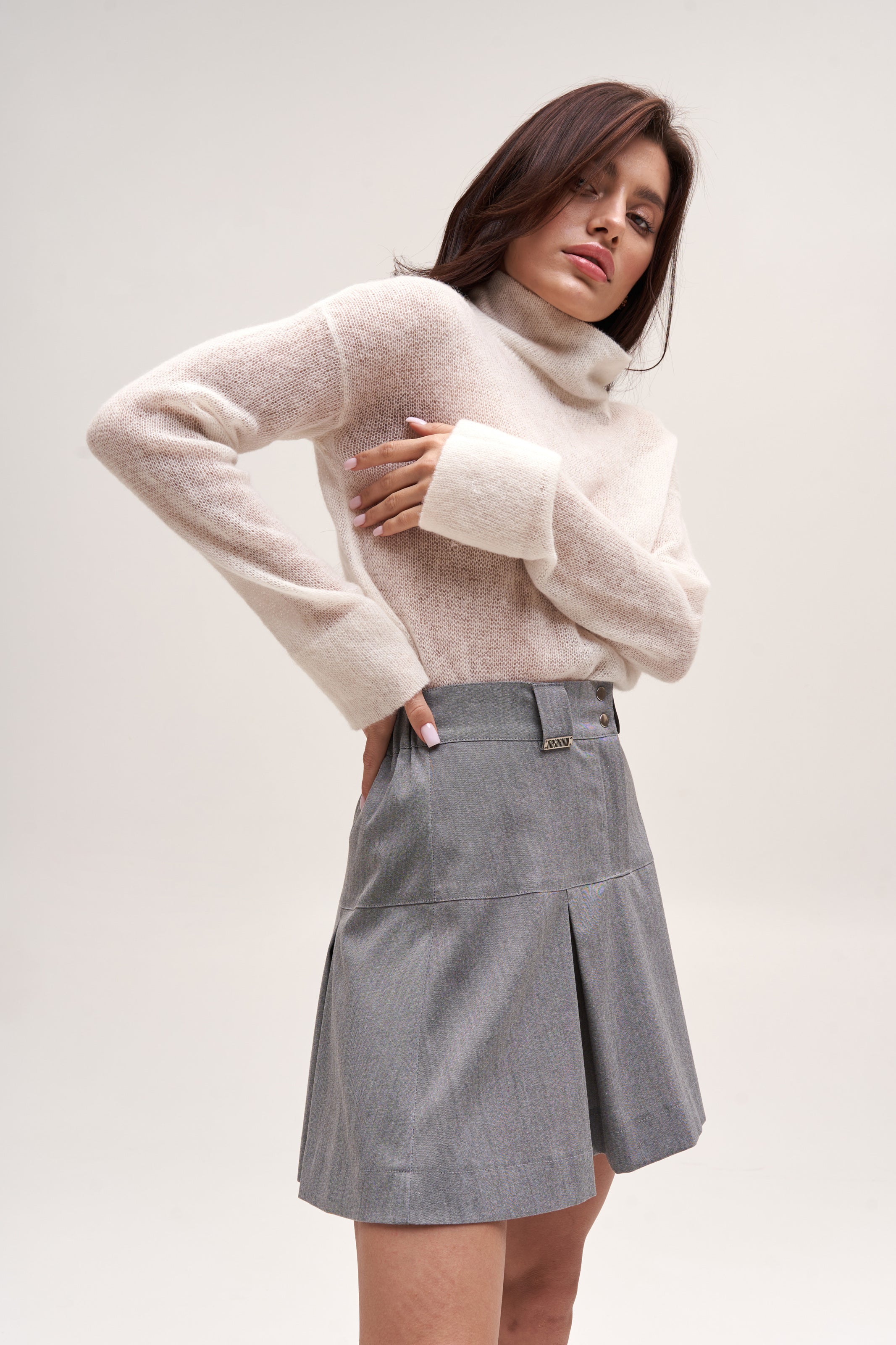 Gray Yoke Skirt Suit Fabric