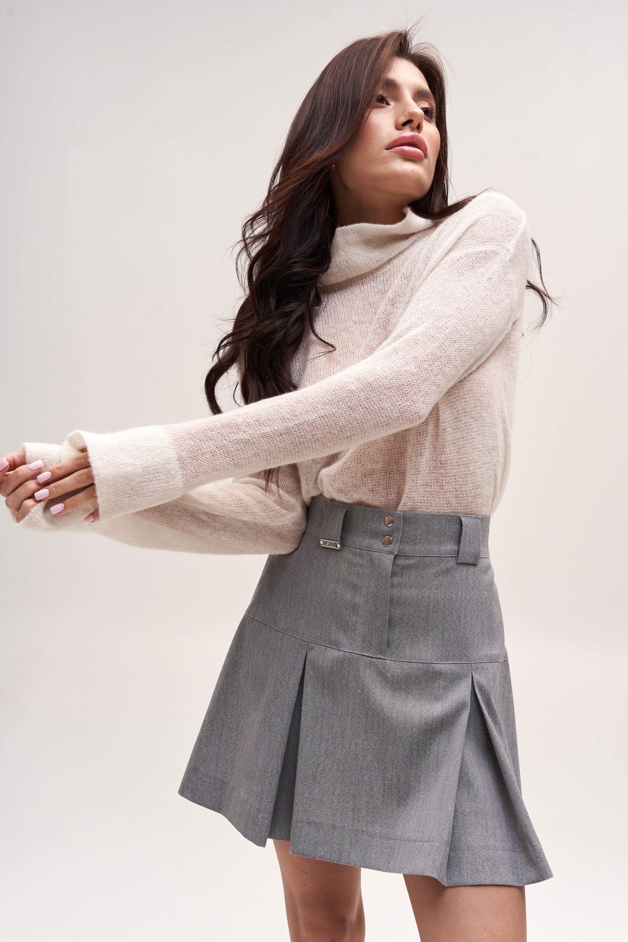 Gray Yoke Skirt Suit Fabric