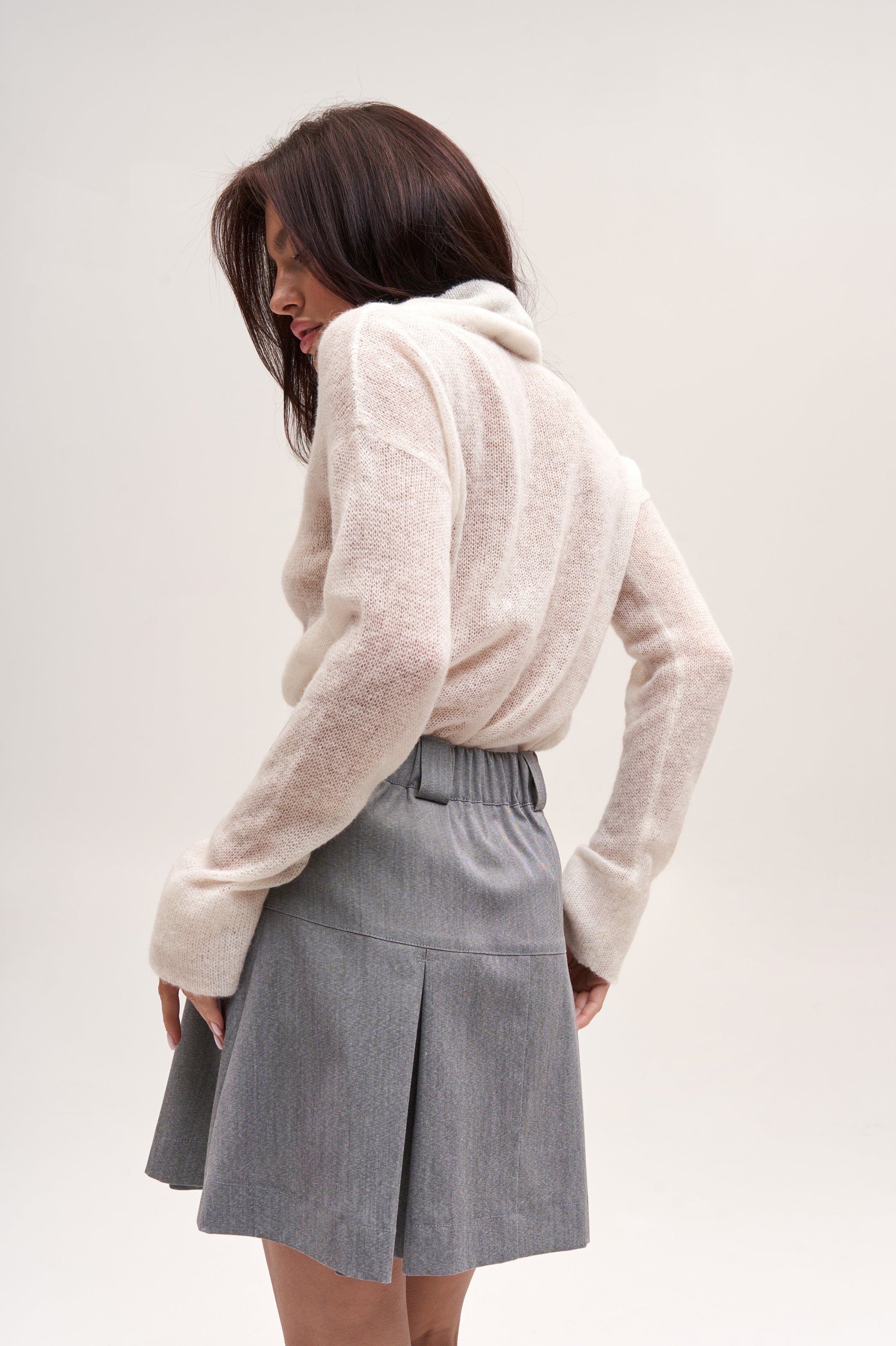 Gray Yoke Skirt Suit Fabric
