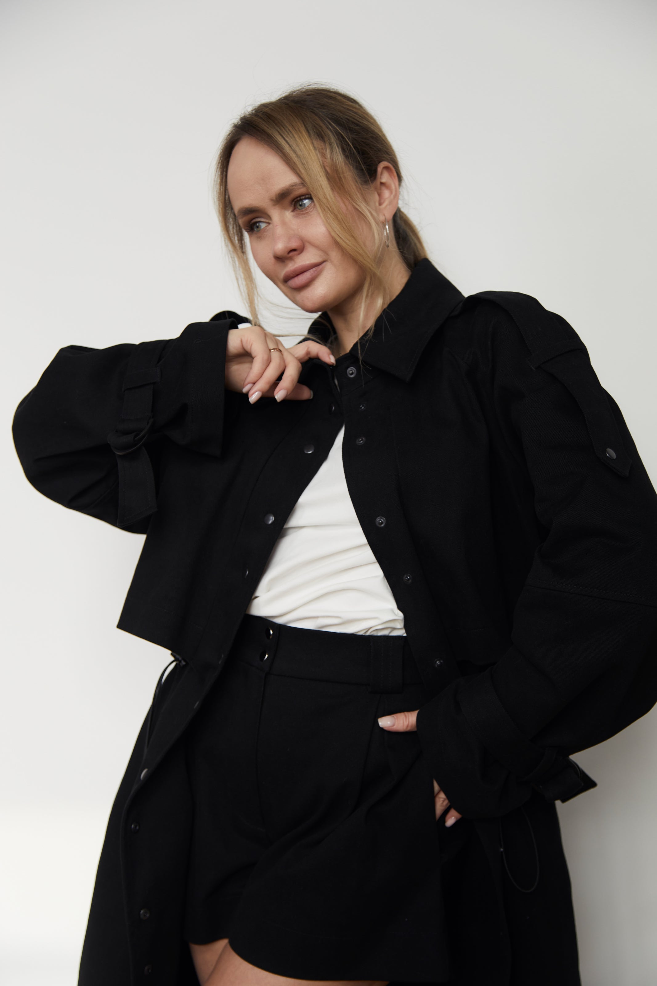 Trench coat black denim/cotton U