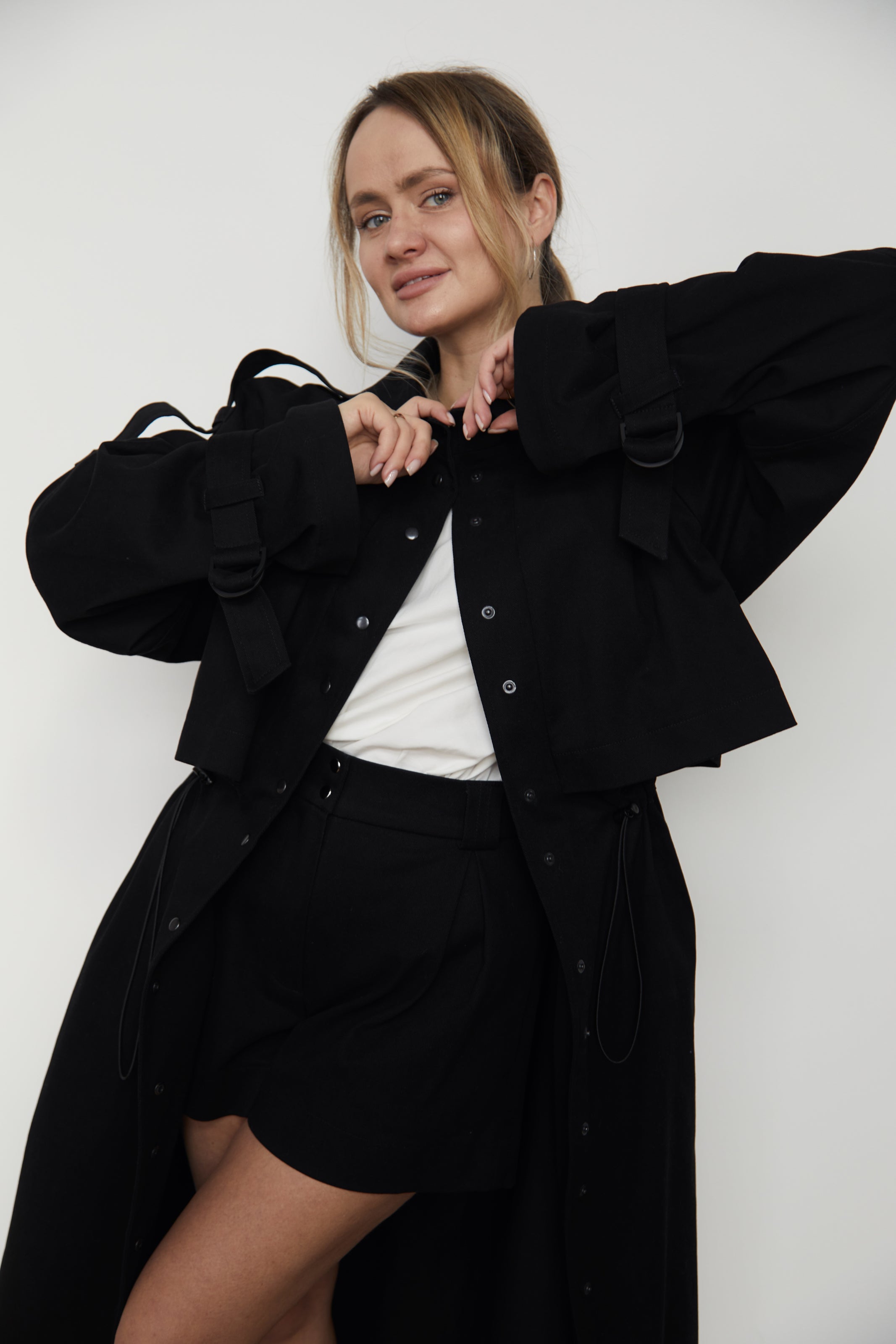 Trench coat black denim/cotton U