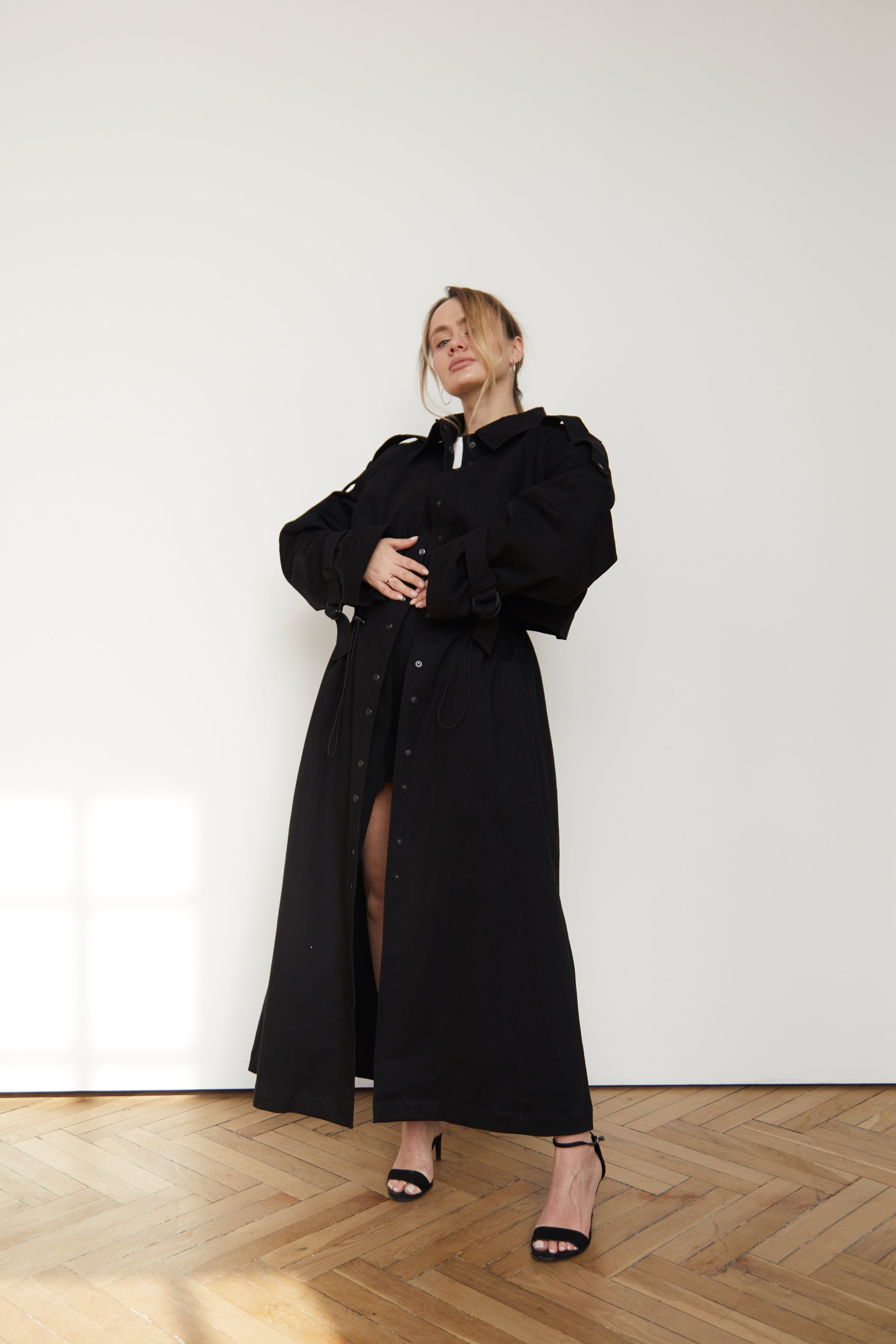 Trench coat black denim/cotton U