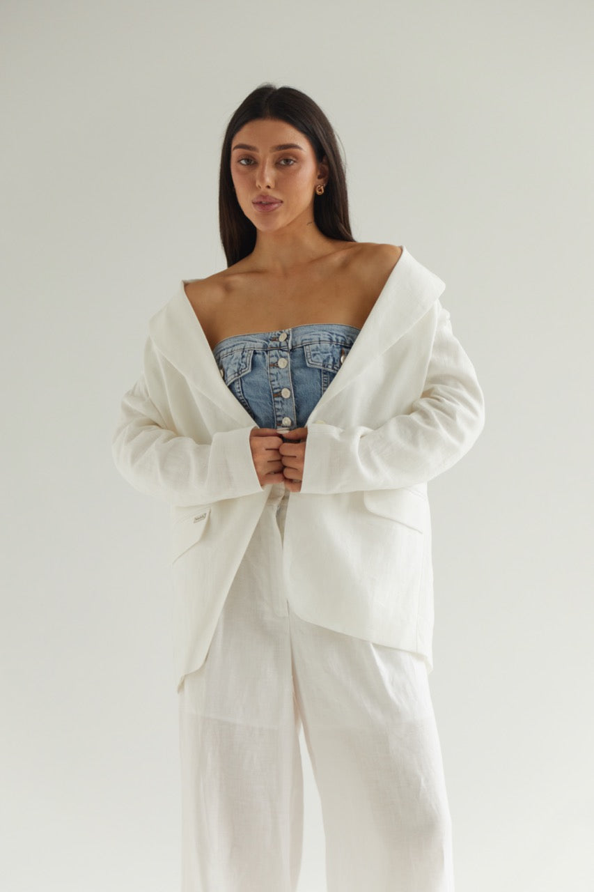 White Blazer Linen Oversize