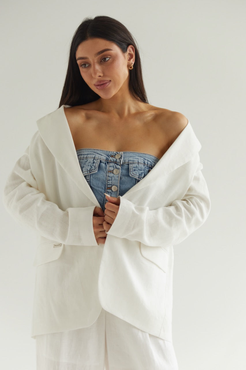 White Blazer Linen Oversize