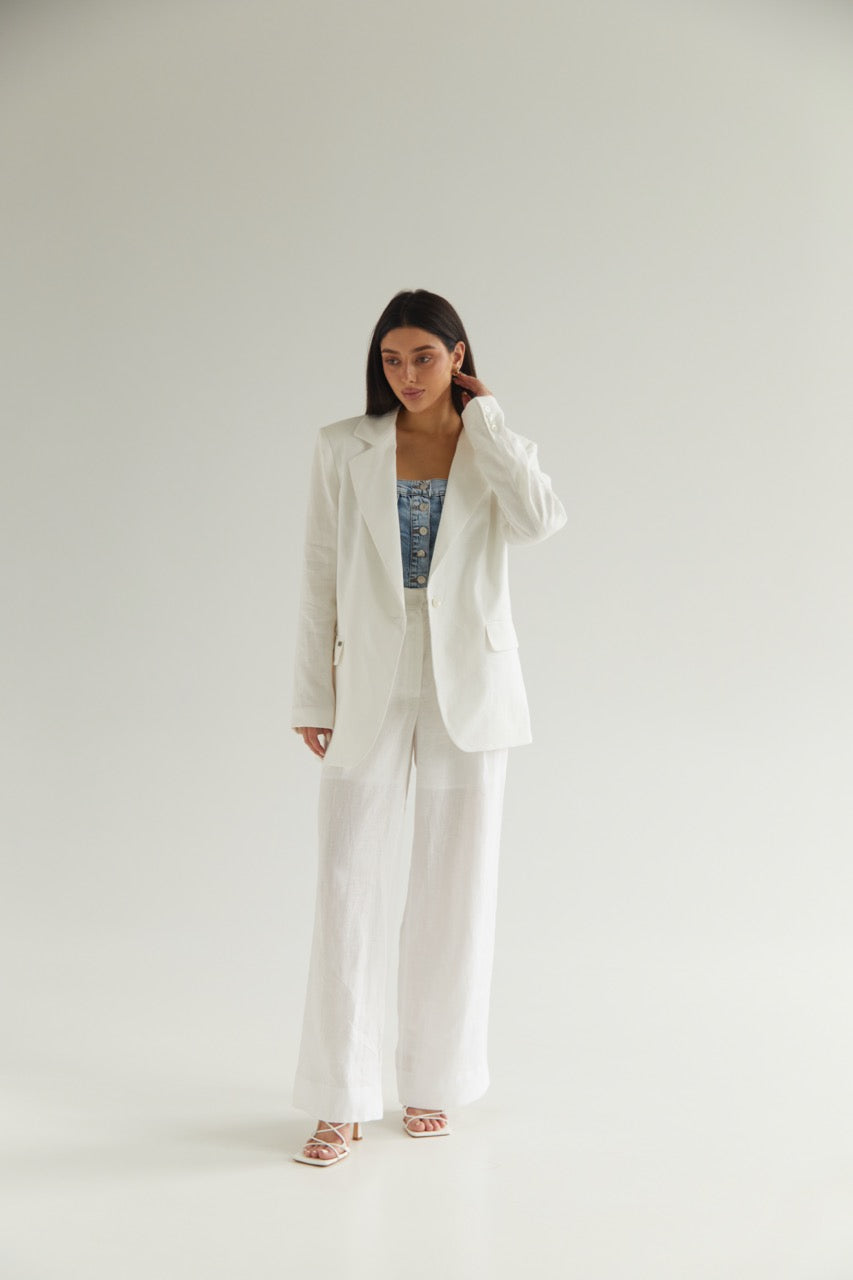 White Blazer Linen Oversize